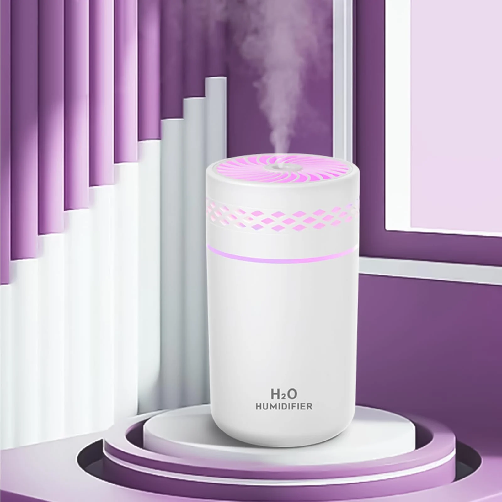 Mobigon Wood Cool Mist Ultrasonic Humidifier for Room Moisture, Aroma Diffuser for Home, 260ml Essential Oil Diffuser with 7 Colorful Night Light, Auto Shut-Off, Home, Office, car - white