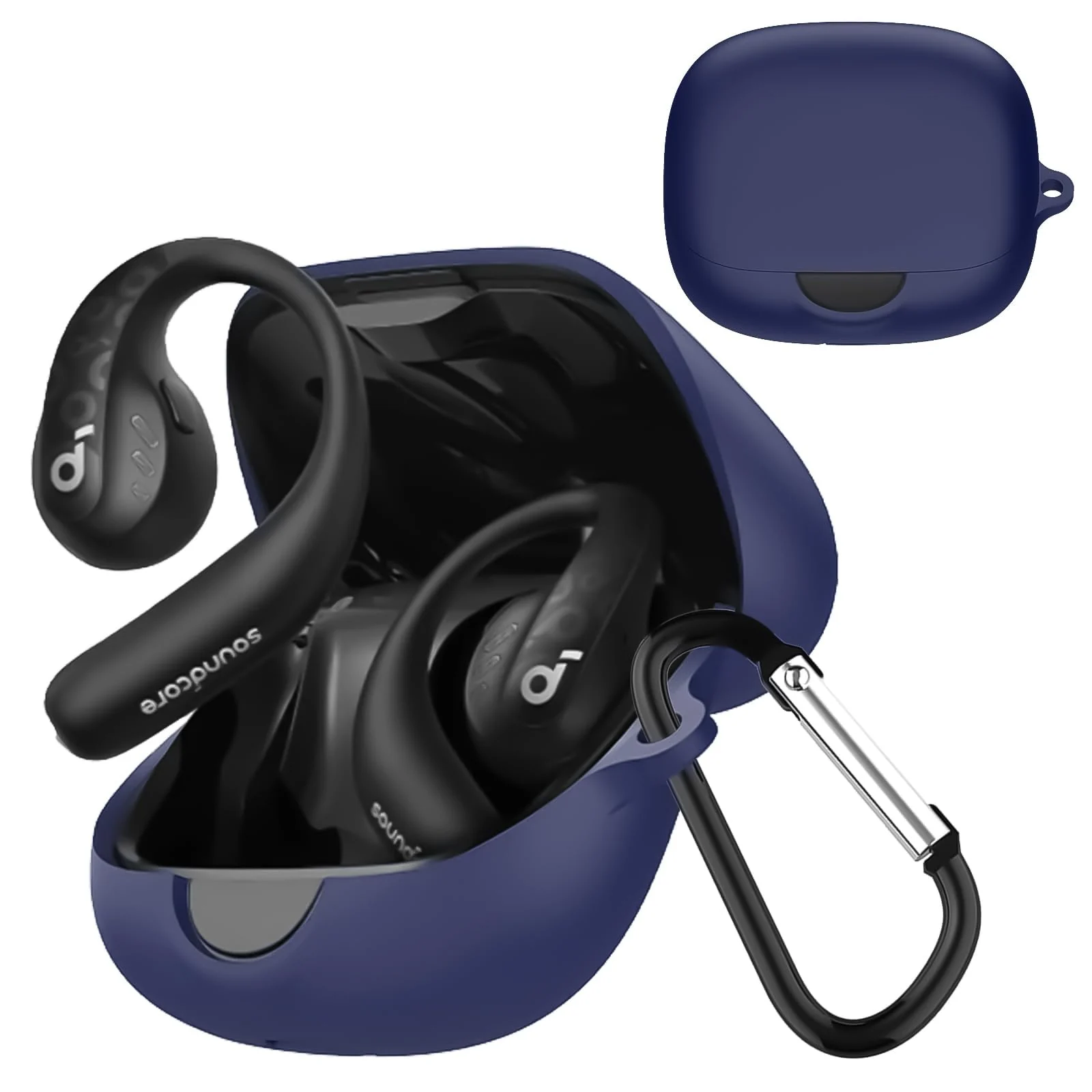 DL3 Mobilak Compatible with Anker Soundcore AeroFit Pro Case Cover, Soft Silicone Shockproof Protective Skin Case for Anker Aero Fit Pro Wireless Earbuds with Carabiner, Front LED Visible - Blue