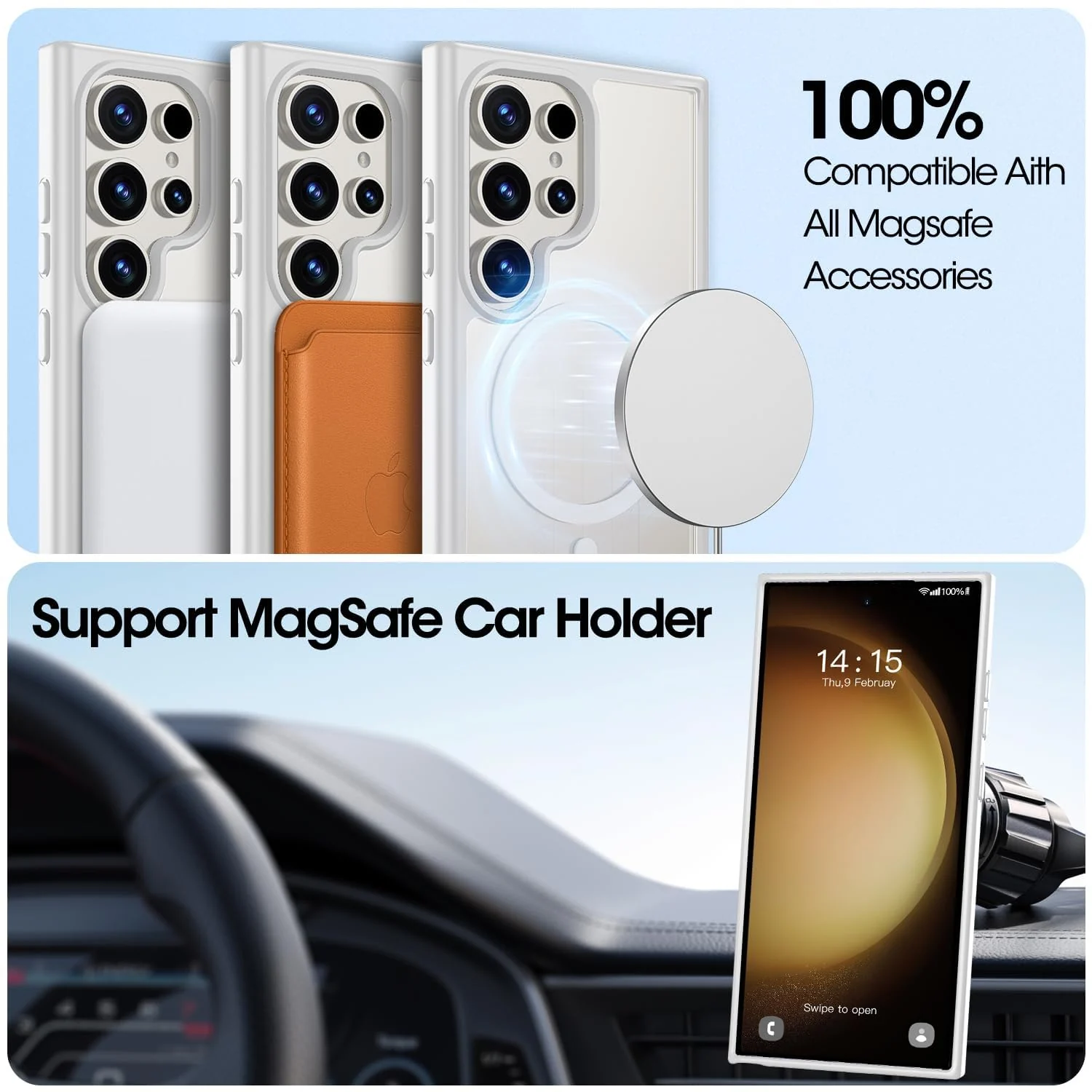DL3 Mobilak Wallet Case with Card Slot for Samsung Galaxy S24 Ultra with Camera Protection and Magnetic Car-Mount Support - White
