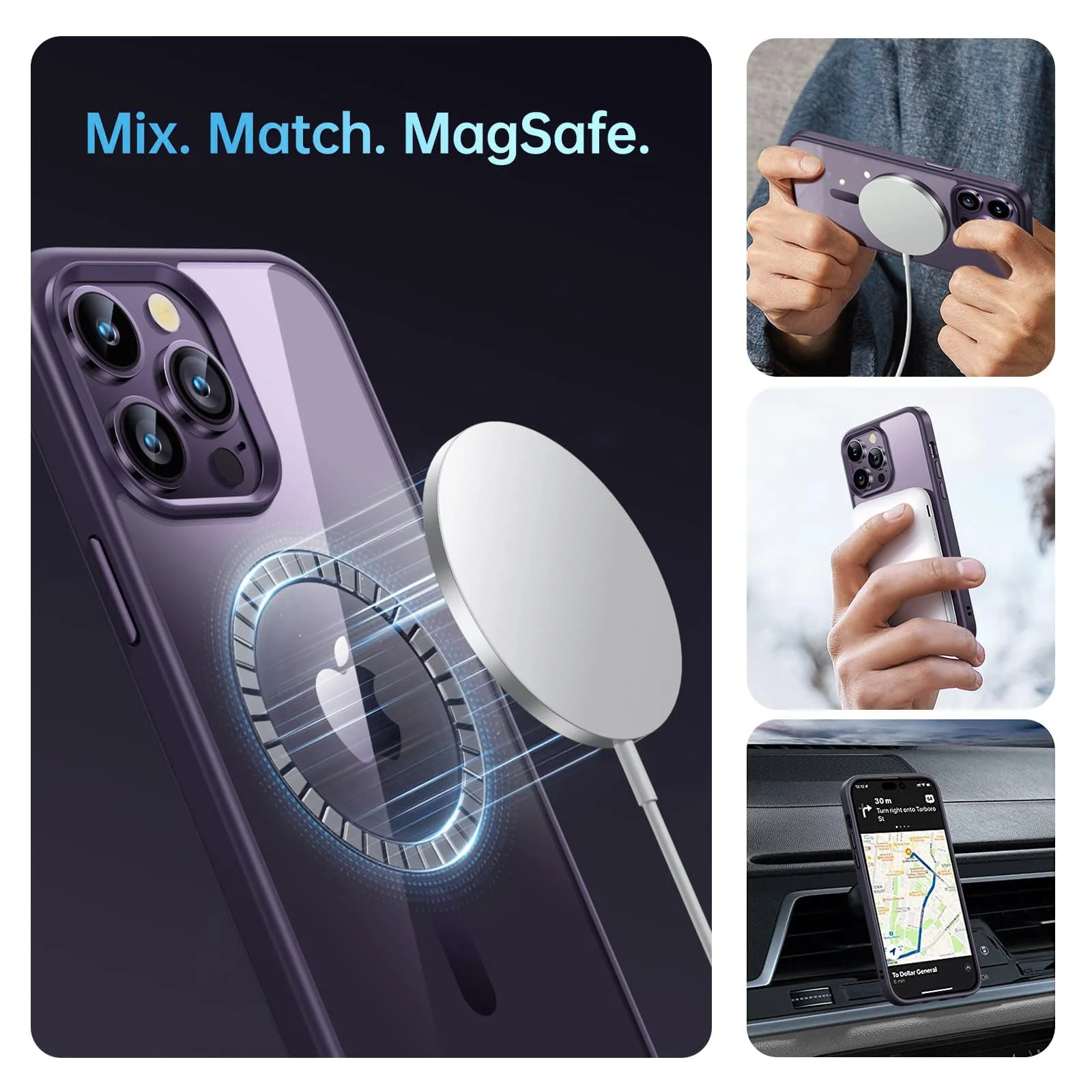DL3 Mobilak MagSafe-Compatible Clear Magnetic Case for iPhone 13 Pro Max (6.7 Inch) - Deep Purple