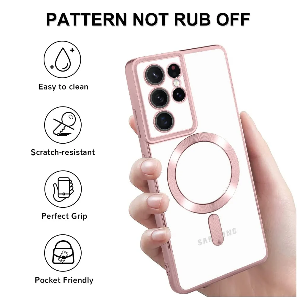 DL3 Mobilak Clear MagSafe-Compatible Magnetic Case for Samsung Galaxy S21 Ultra with Camera Protection and Shockproof Design - Pink