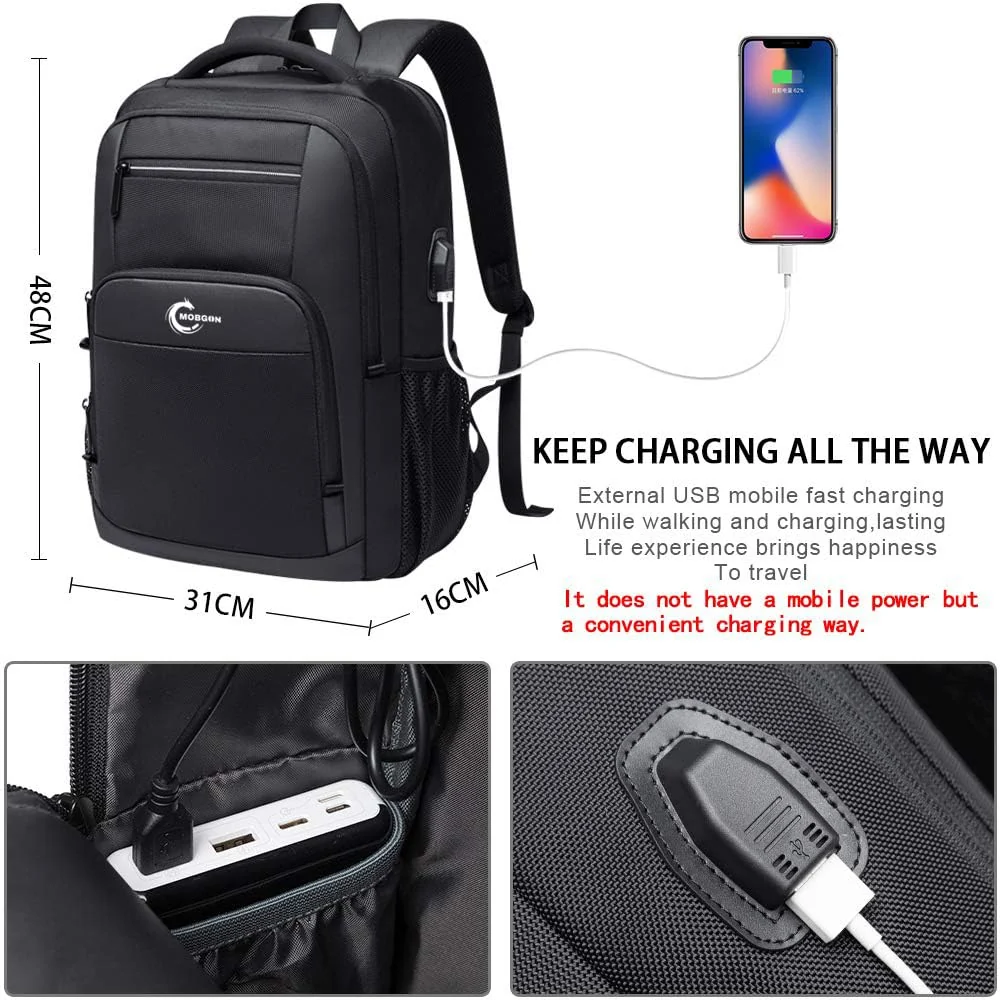 Mobigon Business Laptop Backpack, 15.6 Inch Travel Laptop Bag Rucksack with USB Charging Port, Water-Resistant Bag Daypack for Work College Computer Men Women Backpack - Black