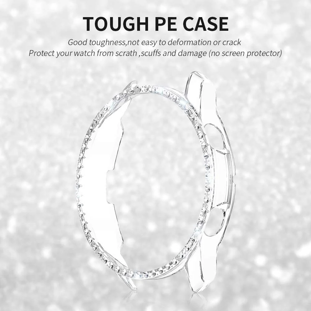 DL3 Mobilak Bumper Diamond Case Compatible with Samsung Galaxy Watch 3 45MM, Bling Crystal Diamonds PC Plastic Protector Case Cover Frame for Galaxy Watch3 45 MM - Silver