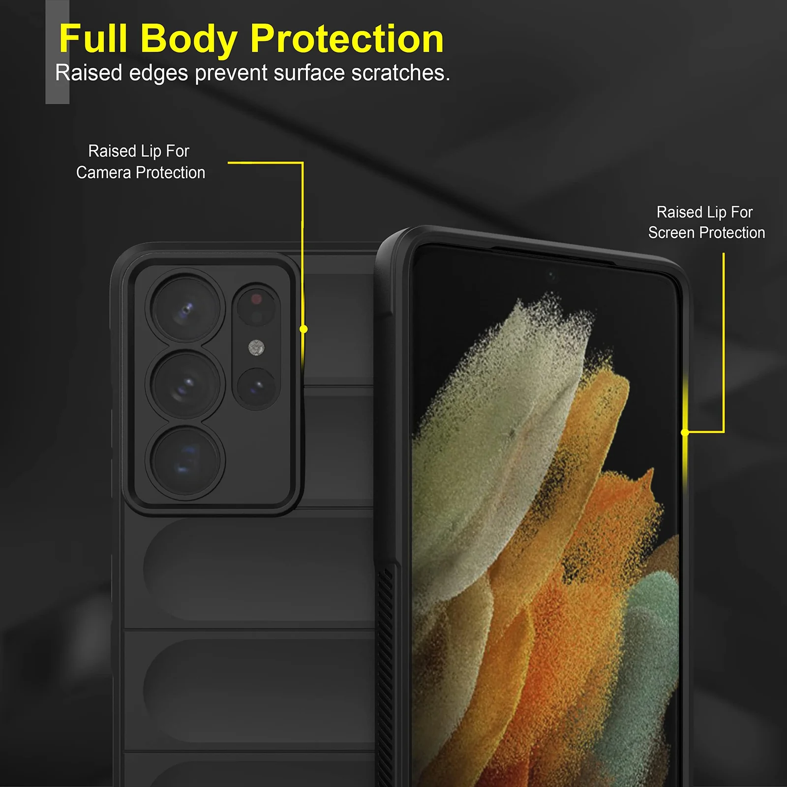 DL3 Mobilak Silicone Case for Samsung Galaxy S21 Ultra Heavy Duty Protective [Slim Fit] Shockproof Soft Flexible Protective Design Shock-Absorption TPU Cover With Camera Protection - Black