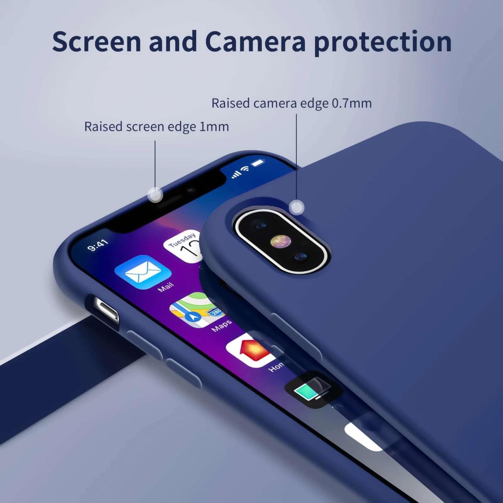 DL3 Mobilak Liquid Silicone Case for iPhone X / iPhone XS, Shock-absorbing protection, Scratch-resistant surface, Soft microfiber lining - A.Royal Blue