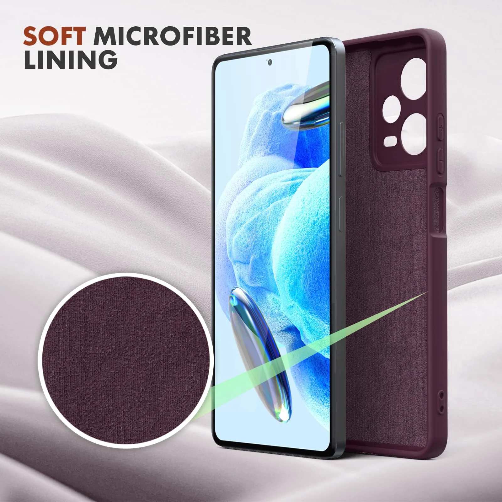 DL3 Mobilak Liquid Silicone Protective Case with Soft Microfiber Lining with Full Camera Protection for Xiaomi Redmi Note 12 Pro Plus 5G - Wine Red