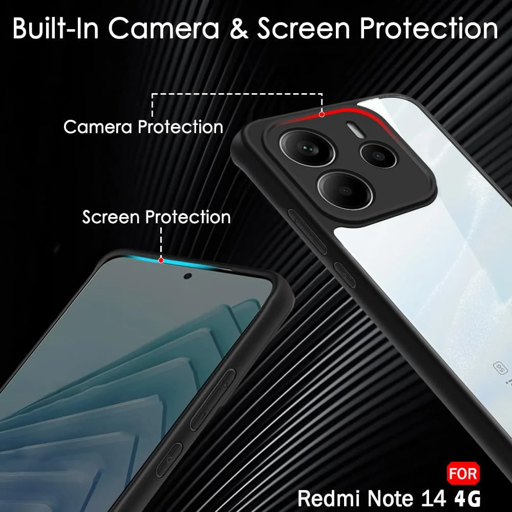 DL3 Mobilak Rugged Protective Case for Xiaomi Redmi Note 14 4G (Not 5G), Camera protection, Shock-absorbing protection, Scratch-resistant surface - Black
