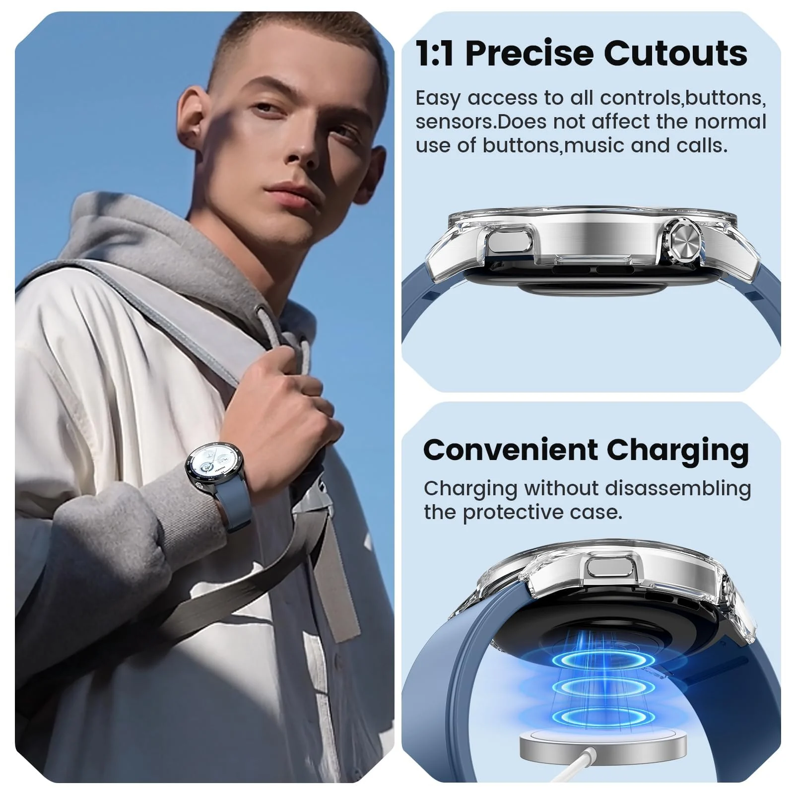 DL3 Mobilak Protective Case for Huawei Watch GT 5 46mm, Hard PC Bumper Cover with Built-in Tempered Glass Screen Protector Shell Cover Full Coverage Scratchproof with Scale - Clear