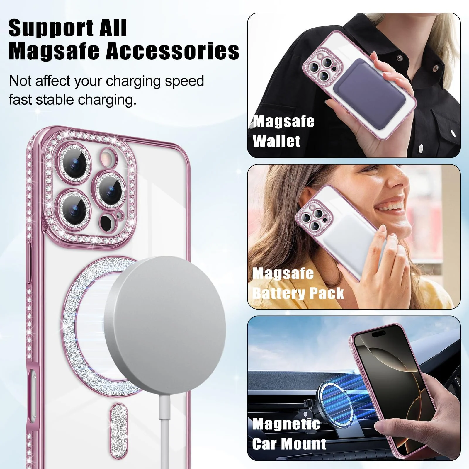 DL3 Mobilak MagSafe-Compatible Magnetic Case for iPhone 16 Pro Max with Camera Protection and Magnetic Car-Mount Support - Pink