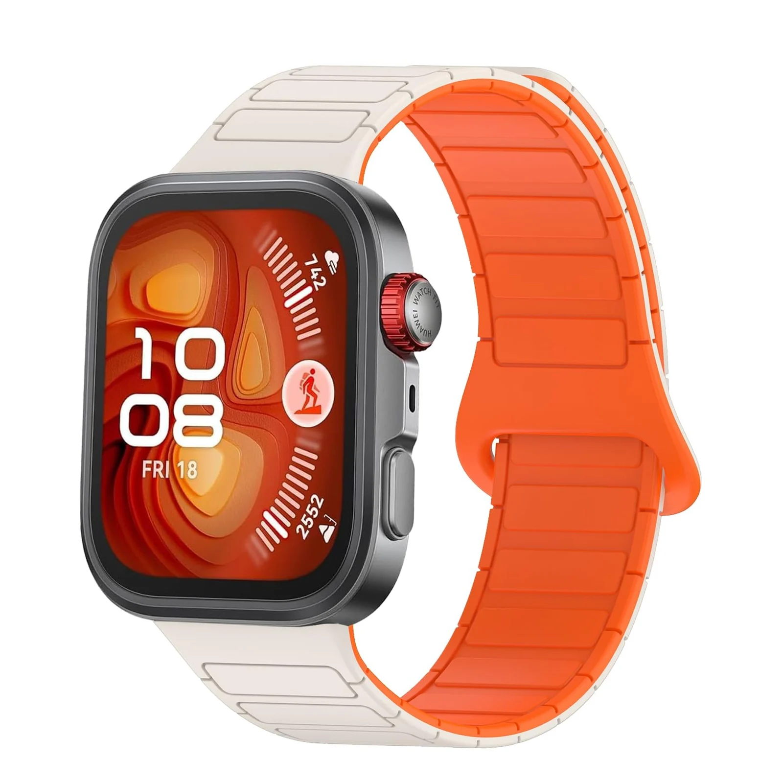 DL3 Mobilak Magnetic Strap for Huawei Watch Fit 4 Pro/Fit4/Fit 3 Replacement Straps Strong Silicone, Easy to Wear, Waterproof, Sporty, Daily Wear Watchbands for Men and Women - Starlight | Orange