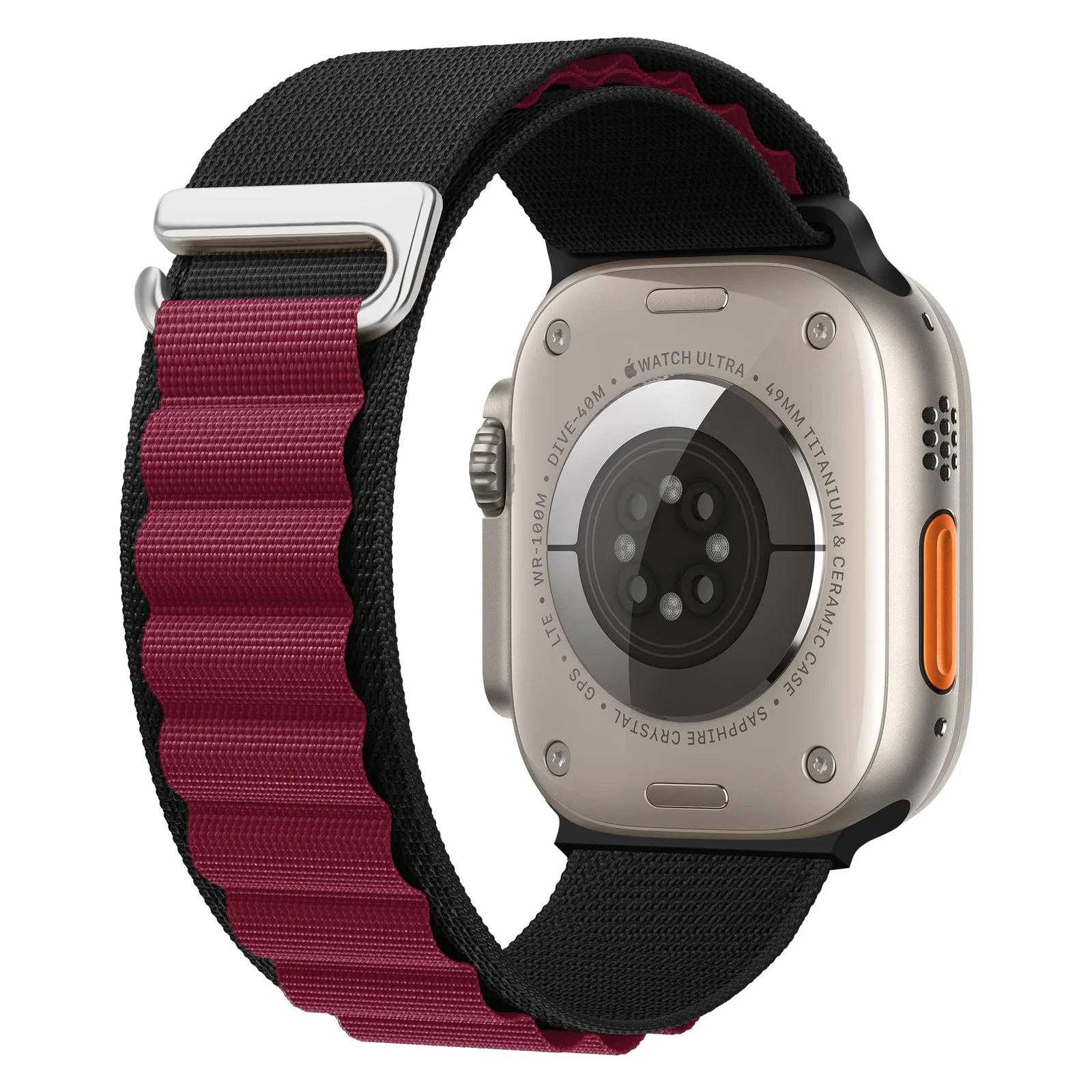 Apple Watch Ultra 49MM 45MM 44MM 42MM — DL3 Mobilak Trail/Alpine Loop Nylon Band Compatible with Apple Watch Ultra 2/Ultra Band 49mm 45mm 44mm 42mm, Adjustable with Metal C-Hook Strap for iWatch Ultra Series 9/8/7/6/5/4/3/2/1/SE2/SE - Black Wine Red