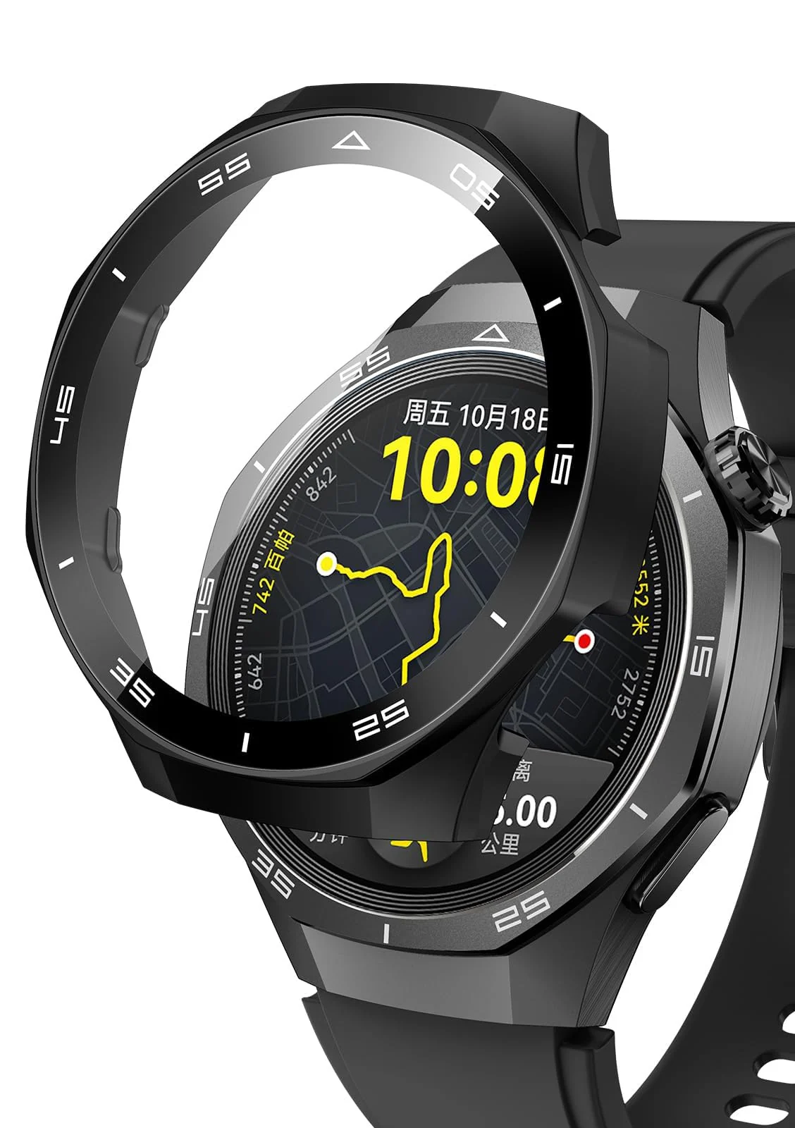 DL3 Mobilak Protective Case for Huawei Watch GT 5 Pro 46mm, Hard PC Bumper Cover with Built-in Tempered Glass Screen Protector Shell Cover Full Coverage with Scale for GT5 Pro 46 mm - Black