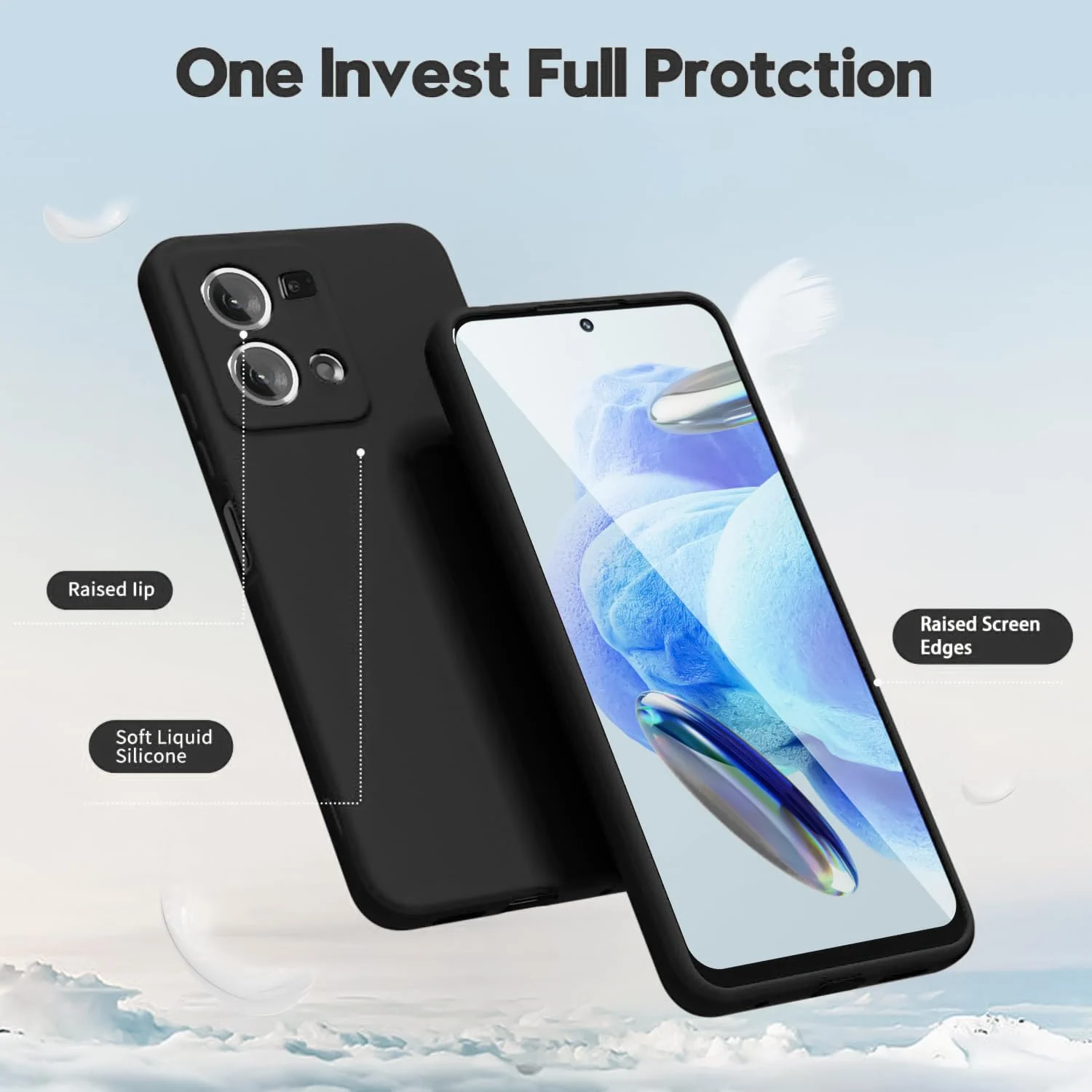 DL3 Mobilak Liquid Silicone Case for OPPO Reno 8 4G / OPPO Reno 7 4G, Not compatible with MagSafe, Supports wireless charging, Camera protection - Black