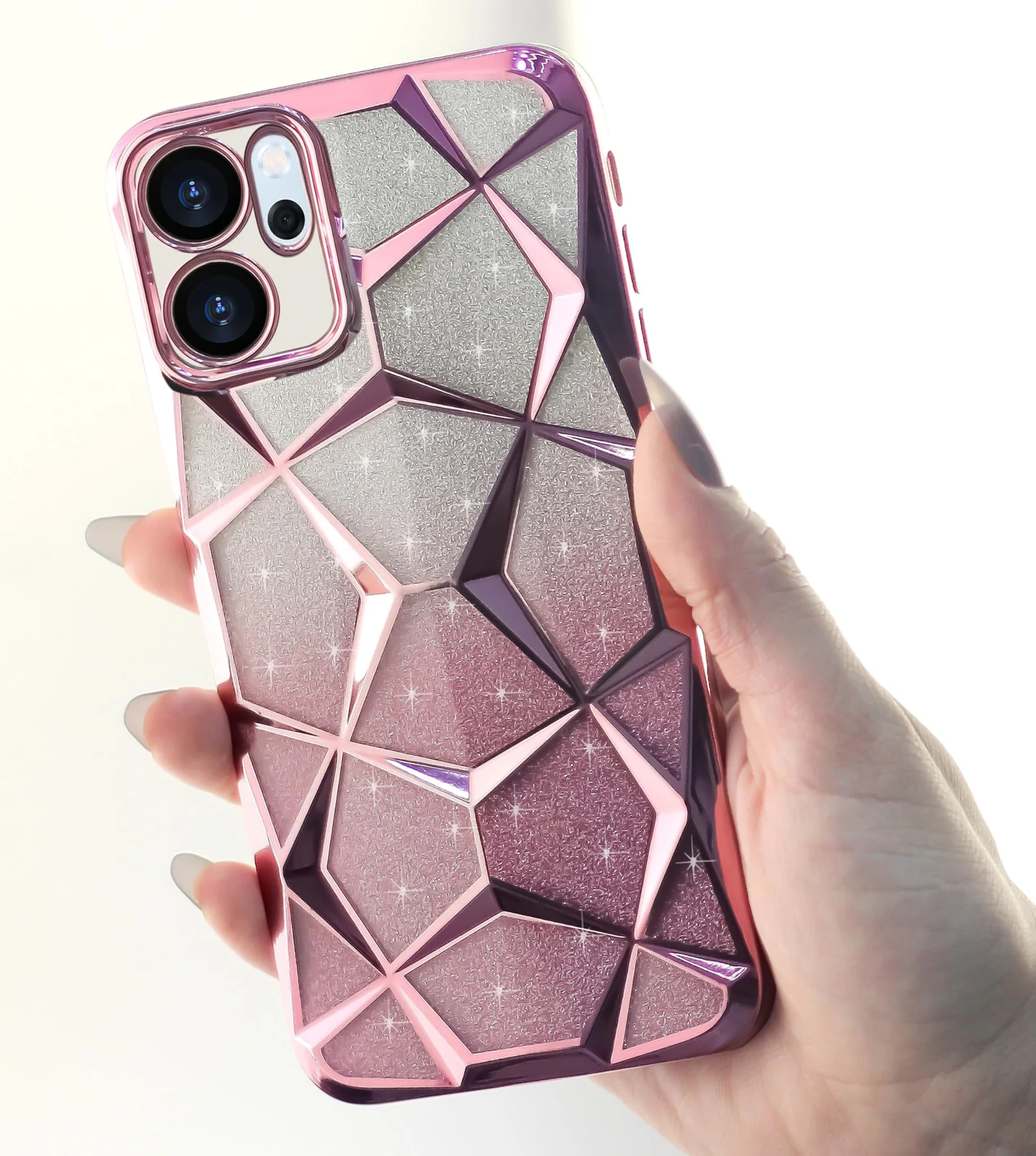 DL3 Mobilak Compatible with OPPO Reno 14F / OPPO Reno14 FS Case Plating Bling Gradient Glitter Clear Cover Soft TPU Silicone Cute Camera Protection Shockproof Back for Women Girls Case - Pink