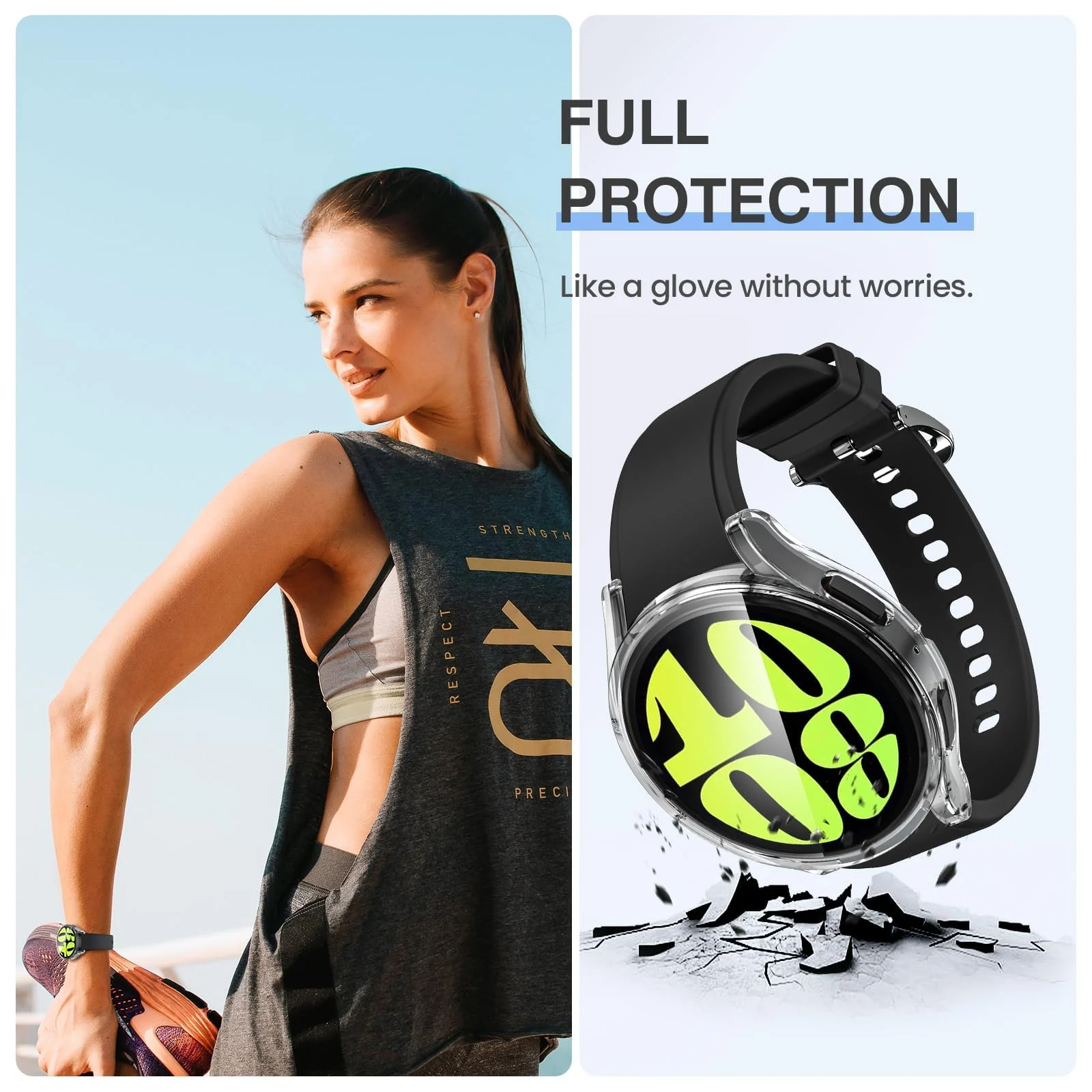 DL3 Mobilak Case with Screen Protector for Samsung Galaxy Watch 6 44mm, Overall Protective Cover, Built-in Tempered Glass Film High Sensitivity - Clear