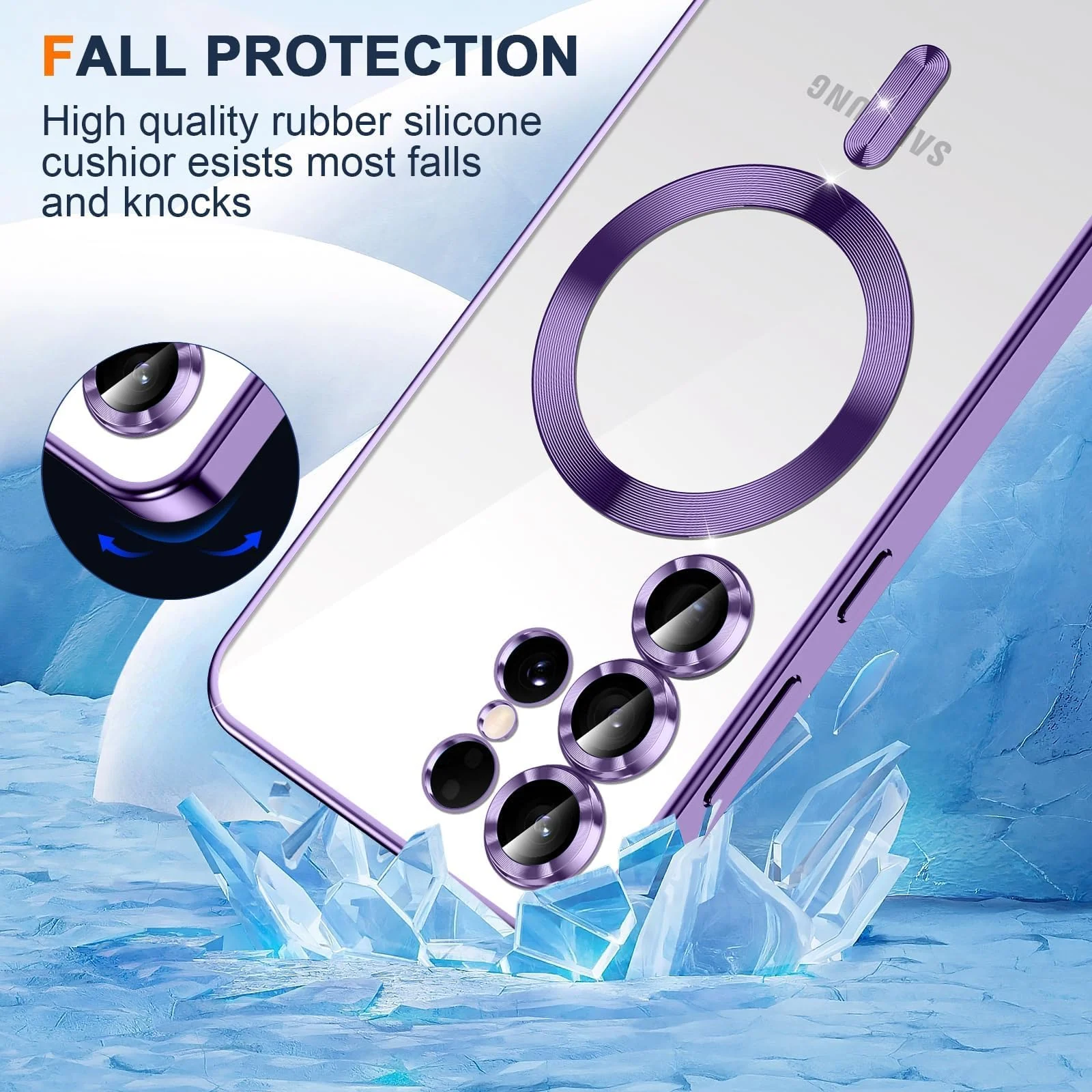 DL3 Mobilak Clear MagSafe-Compatible Magnetic Case for Samsung Galaxy S22 Ultra with Camera Protection and Magnetic Car-Mount Support - Purple