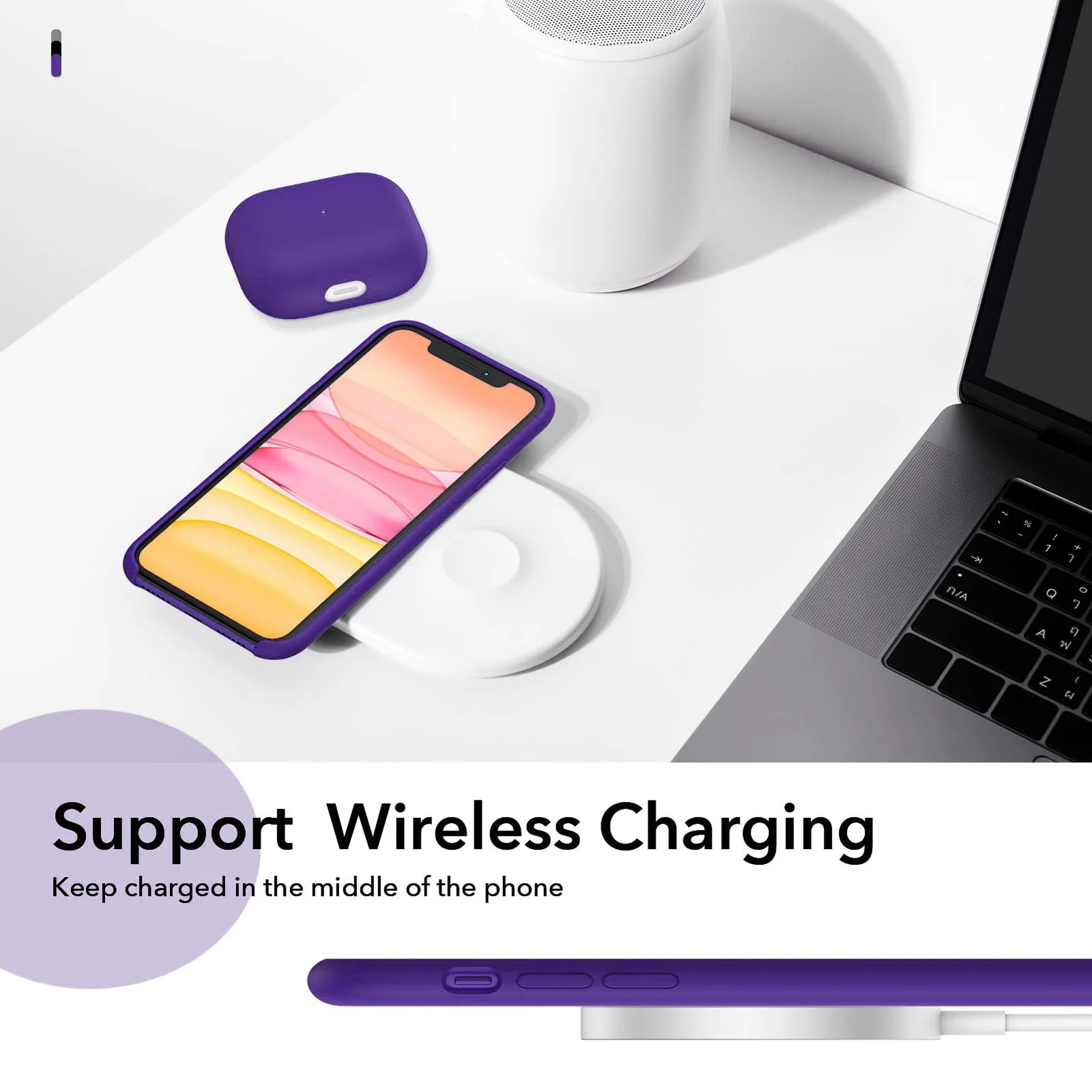 DL3 Mobilak Liquid Silicone Protective Case for iPhone 11 (6.1 Inch) with Camera Protection and Microfiber Lining - Hot Purple