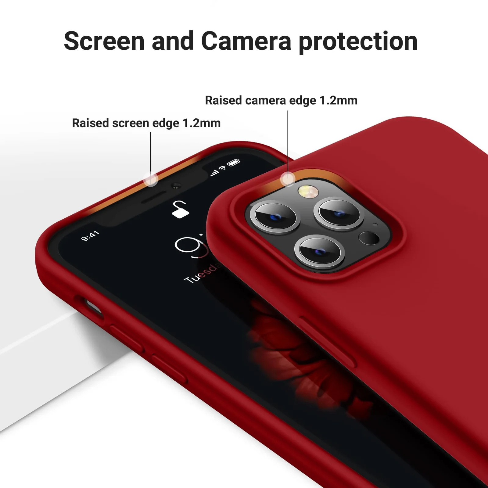 DL3 Mobilak Liquid Silicone Protective Case for iPhone 15 with Camera Protection and Microfiber Lining - Red