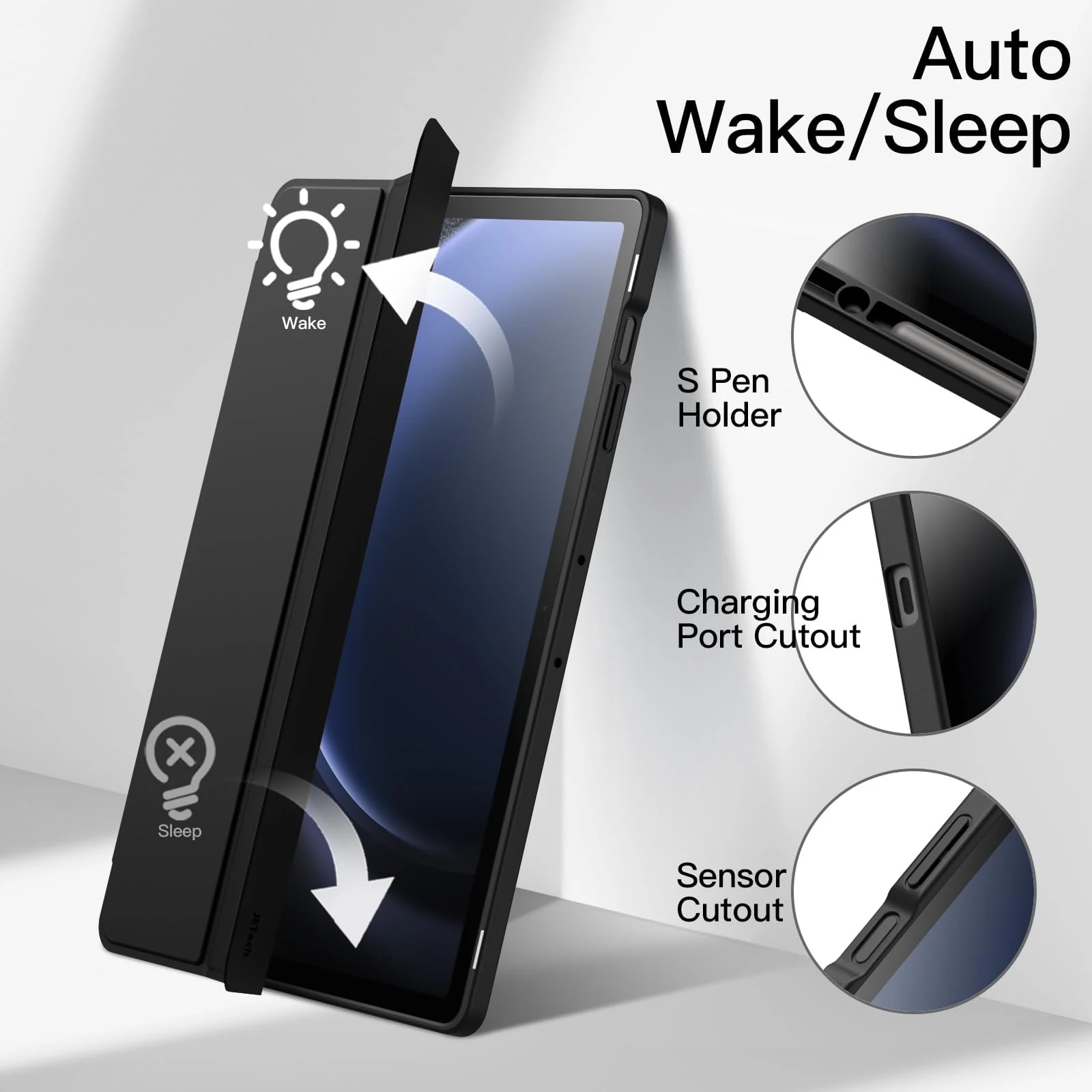 DL3 Mobilak Hybrid Slim Case for Samsung Galaxy Tab S9 FE+ / S9 FE Plus 12.4-Inch with S Pen Holder, Shockproof Cover with Clear Transparent Back Shell, Auto Wake/Sleep - Black