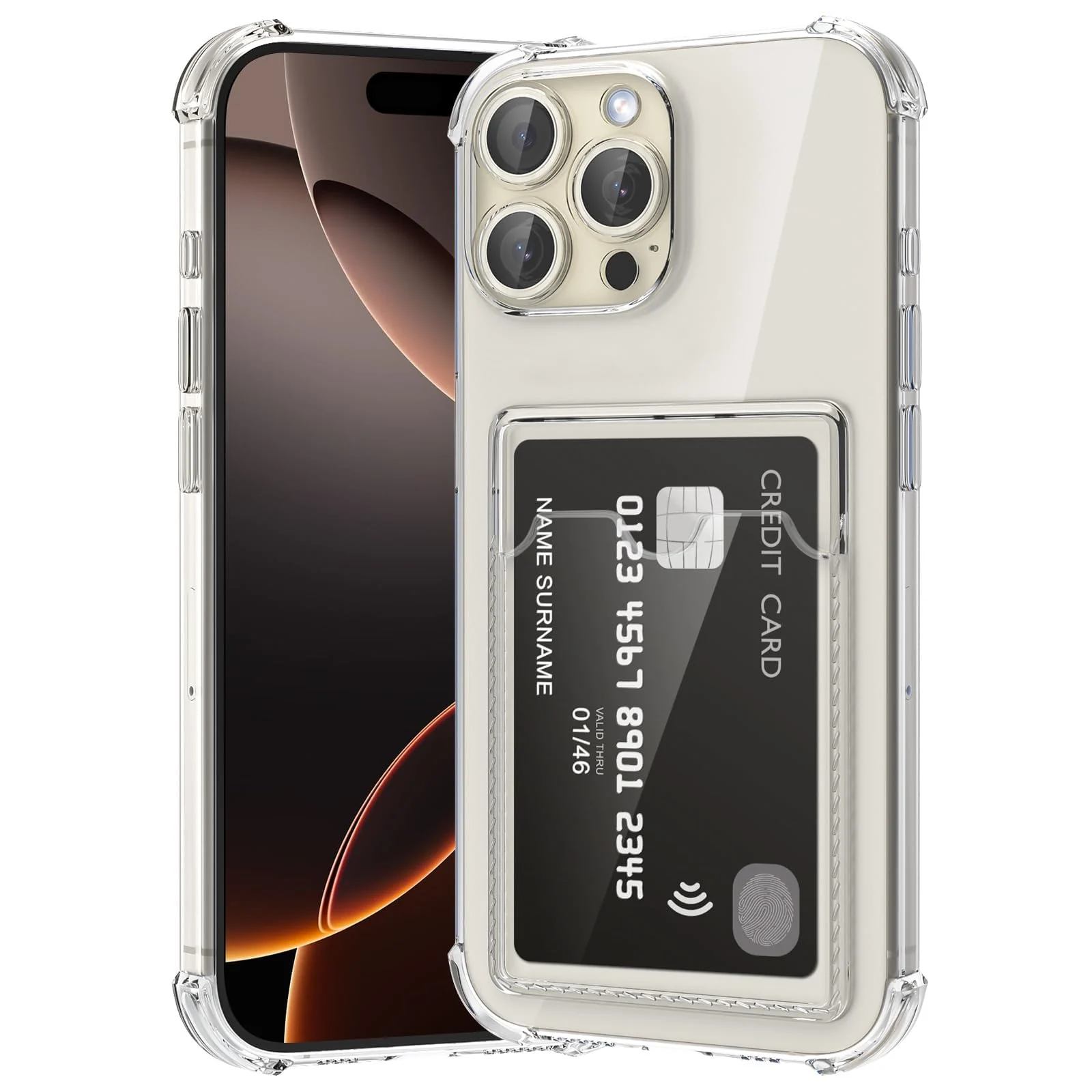 DL3 Mobilak Clear TPU Wallet Case with Card Slot and Camera Protection for iPhone 16 Pro 6.3-Inch - Transparent