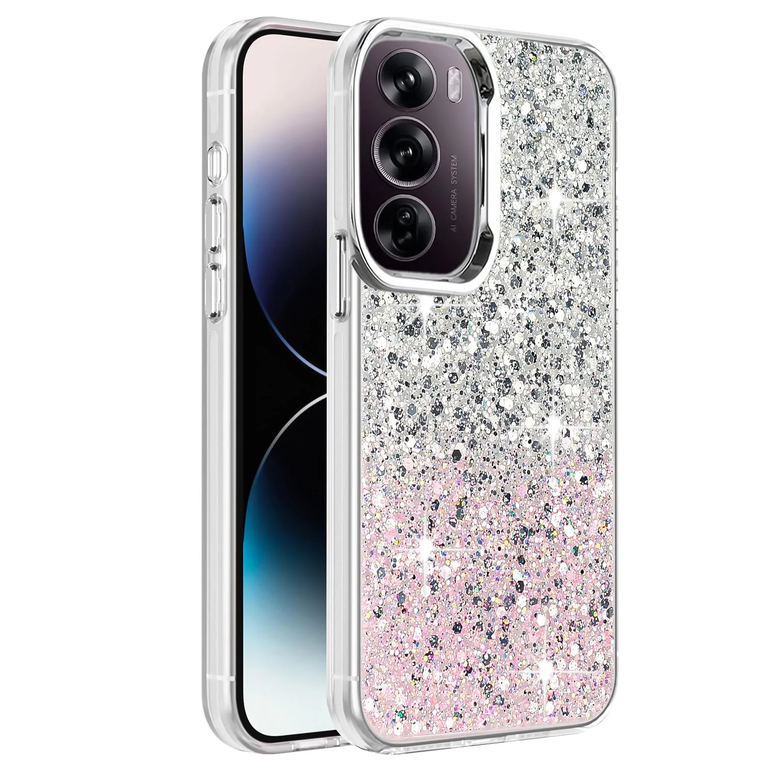 DL3 Mobilak Glitter Protective Case for realme C75 / realme 14x, Supports wireless charging, Camera protection, Shock-absorbing protection - White Pink