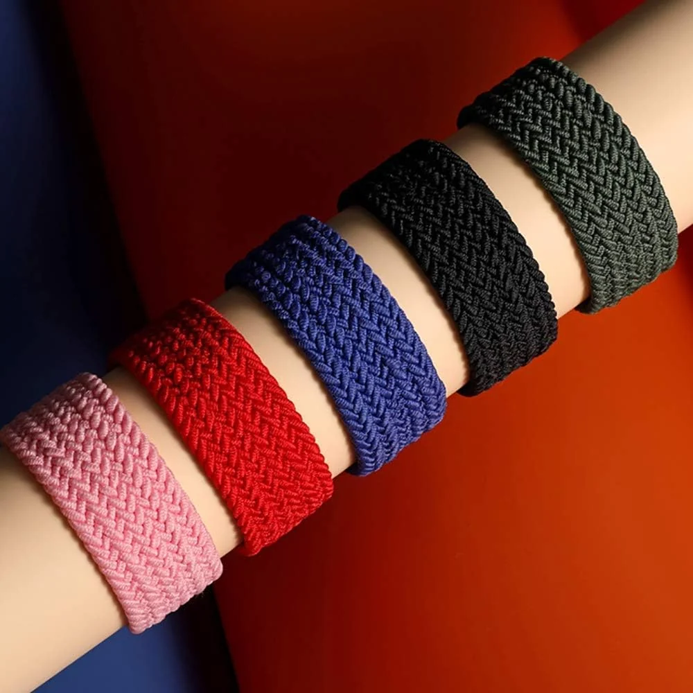 DL3 Mobilak Band 20MM Nylon Braided Solo Loop Strap For Samsung Gear Sport/Watch 6/5/4 40mm 44mm/Watch 6 Classic 43mm 47mm/ 5 Pro 45mm/active 2 40mm 44mm (Red, Small), unisex-adult - Black