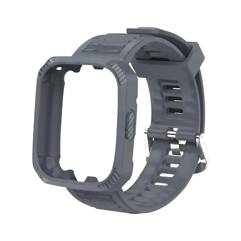 DL3 Mobilak Silicone Strap Carbon Fibre With Case Cover for Xiaomi Redmi Watch 3 Integrated strap Wristband Bracelet Metal Buckle correa Smartwatch Accessories For Redmi Watch3 - Gray