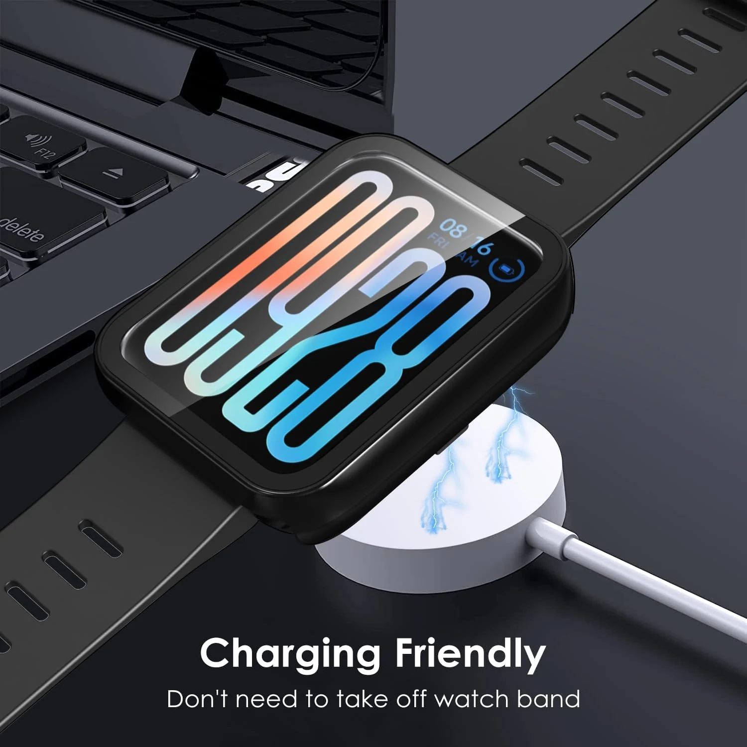 DL3 Mobilak Case with Screen Protector for Xiaomi Smart Band 9 Pro, Bumper Full Coverage Hard PC Overall Protective Cover, Built-in Tempered Glass Film High Sensitivity - Black