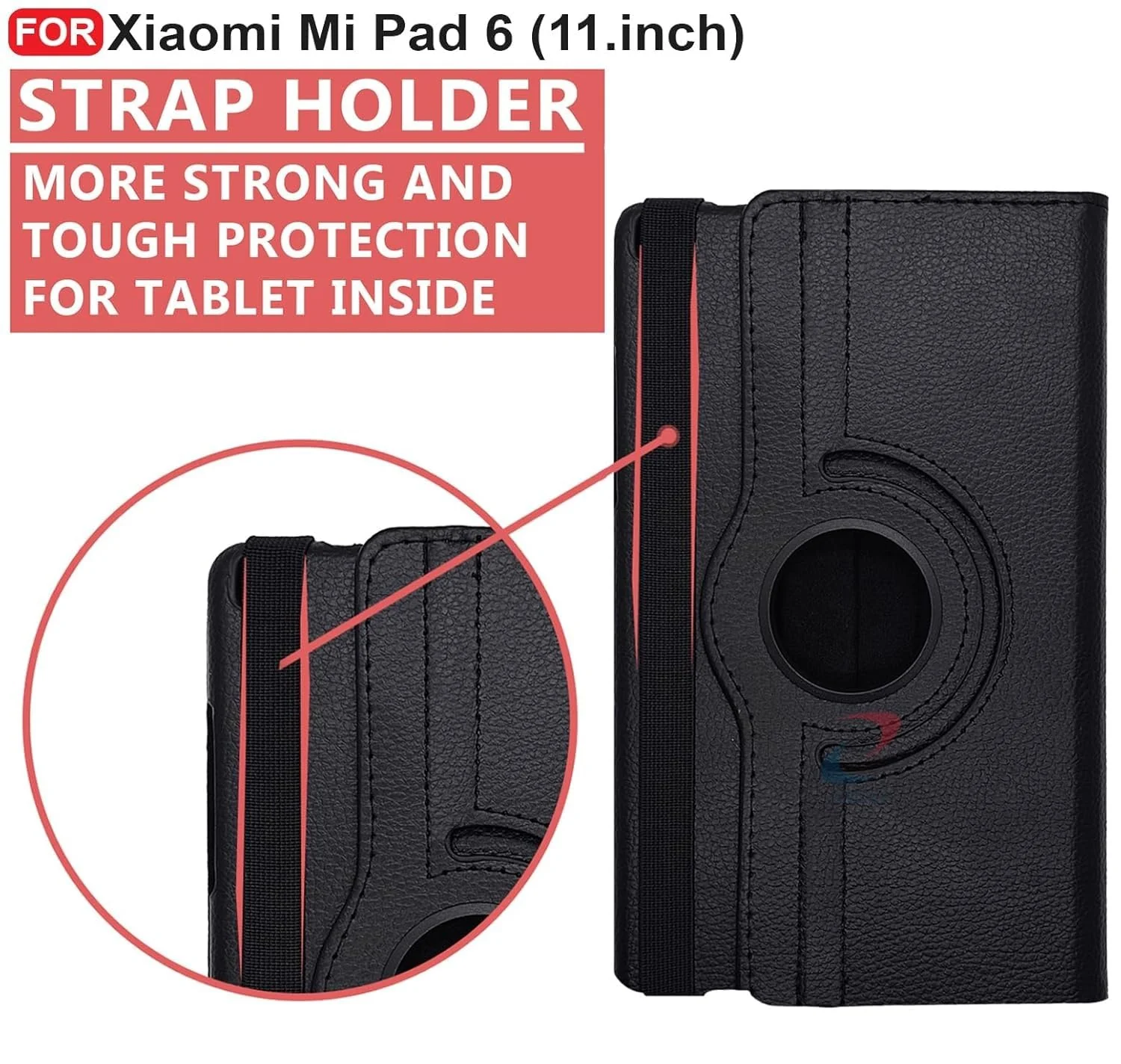 DL3 Mobilak Protective Cover for Xiaomi Pad 6/Xiaomi Pad 6 Pro, 360° Rotatable Smart Stand, Leather Folio Flip Cover with Multi-Angle Viewing, Auto Wake Sleep - Black