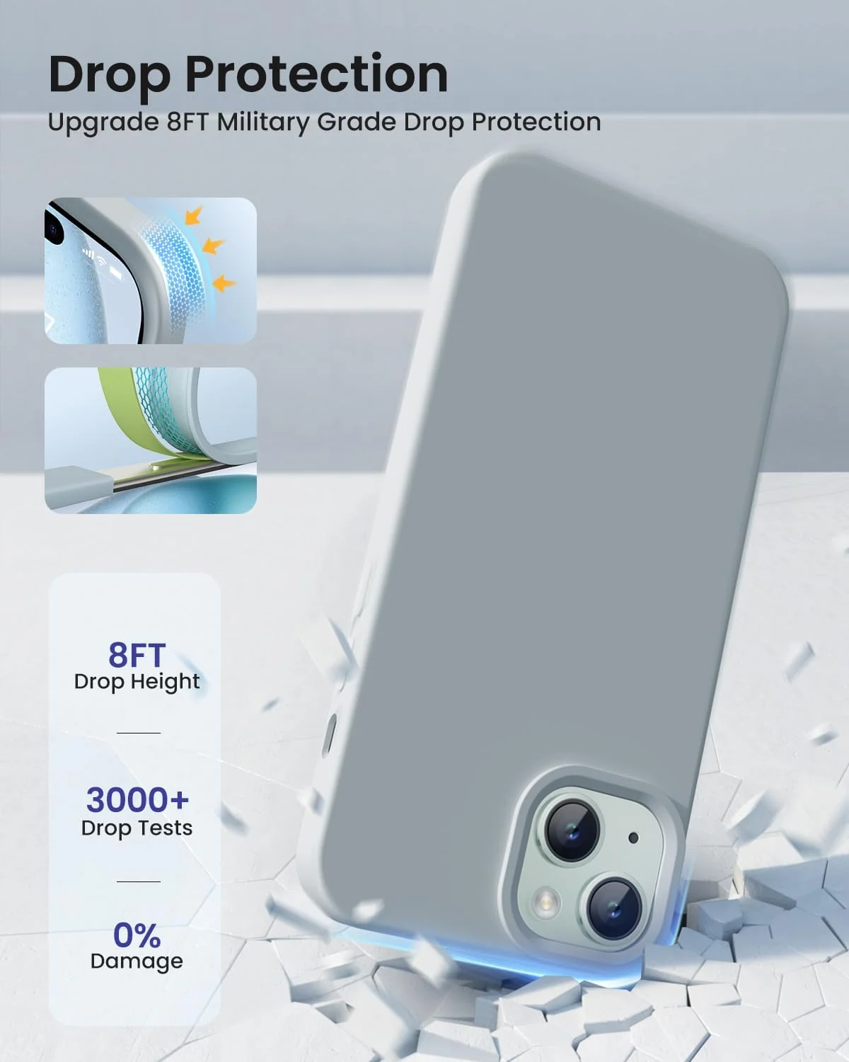 DL3 Mobilak Liquid Silicone Case for iPhone 15 Plus / iPhone 14 Plus, Supports wireless charging, Shock-absorbing protection, Scratch-resistant surface - Gray