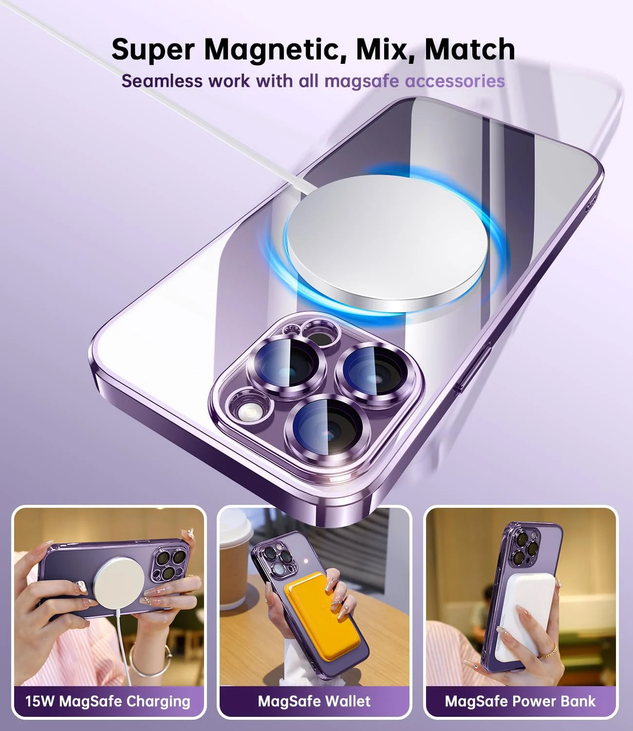 DL3 MOBILAK MagSafe Phone Case with Camera Lens Protector for Apple iPhone 14 Pro Max, Deep Purple