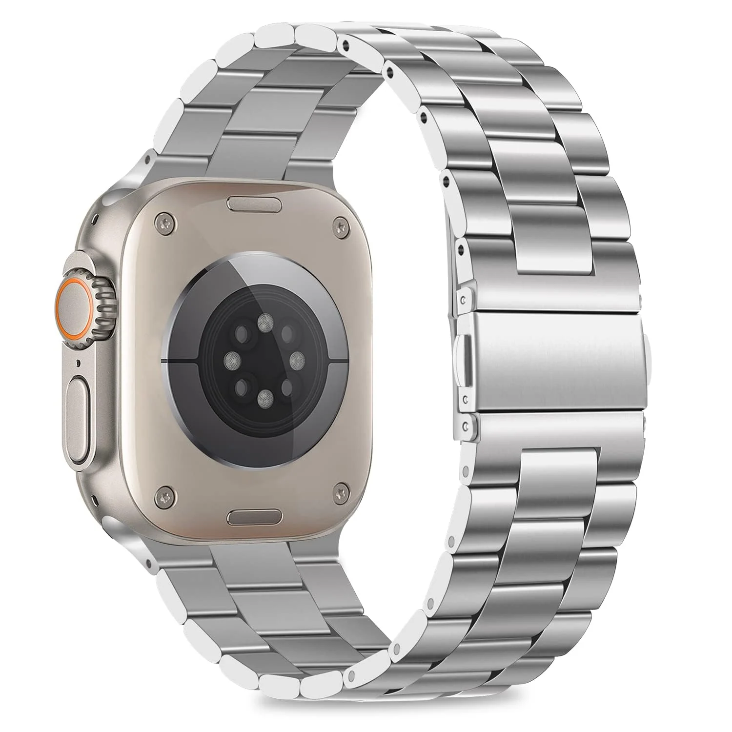 DL3 Mobilak Stainless Steel Band with Case Compatible with Apple Watch Ultra 49mm, Men Woman Business Metal Strap with Protective Bumper Cover for Apple Watch Ultra 2 Ultra 49mm - Silver