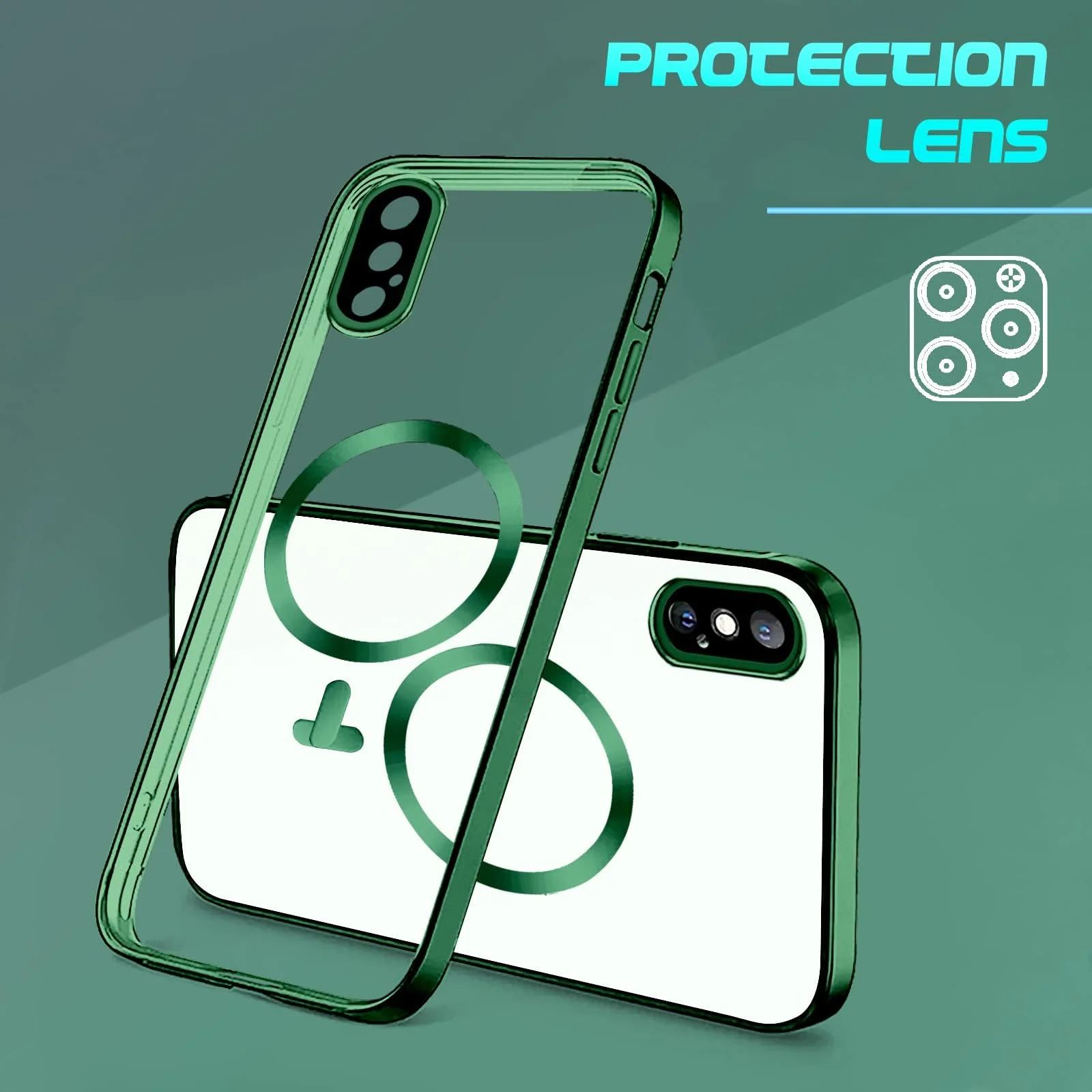 DL3 Mobilak Clear TPU Case for iPhone X / iPhone XS [Compatible with, Compatible with MagSafe accessories, Camera protection, Transparent design - Green