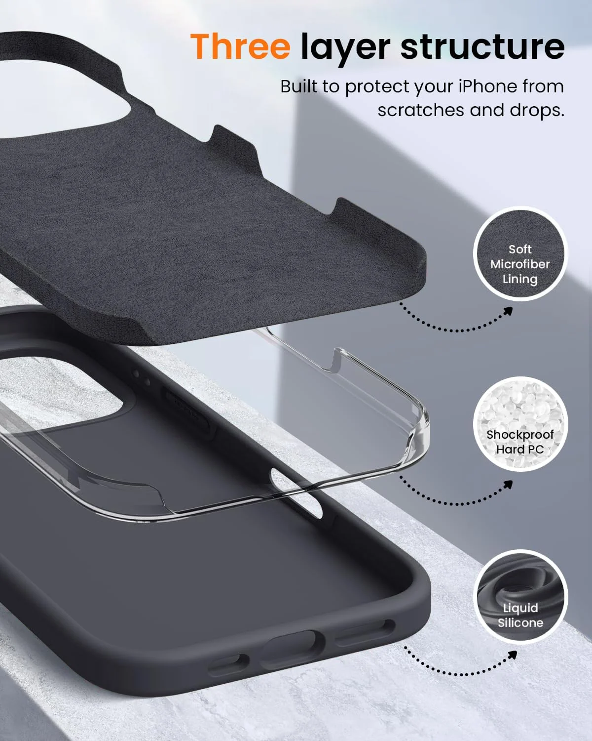 DL3 Mobilak Liquid Silicone Protective Case with Soft Microfiber Lining for iPhone 16 Pro Max - Dark Gray
