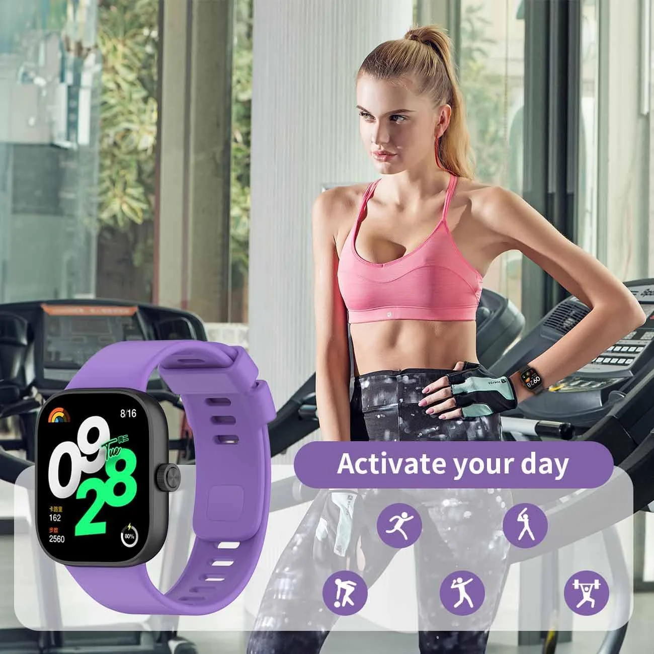 DL3 Mobilak Bracelet Compatible with Xiaomi Redmi Watch 6/5/4 / Xiaomi Smart Band 10 Pro/9 Pro/8 Pro, Soft TPU Replacement Strap Sports, Strap for Men and Women - Purple