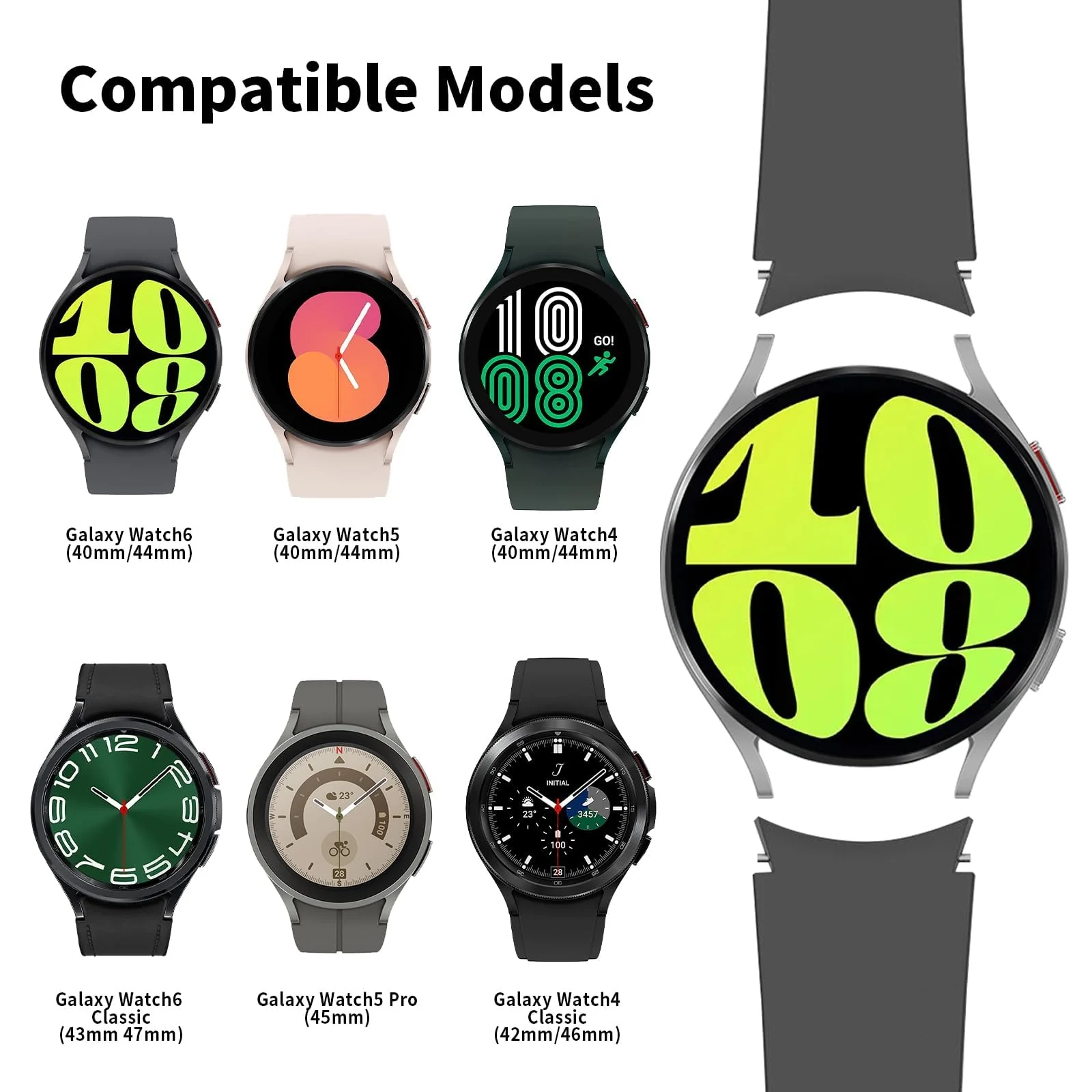 DL3 MOBILAK Magnetic for Samsung Galaxy Watch 6/5/4 Band 40mm 44mm/Galaxy Watch 6 Classic Bands 47mm 43mm/watch 4 Classic 46mm 42mm,Silicone Strap for Samsung Watch 5 Pro 45mm,No Gap Buckle - Space Grey