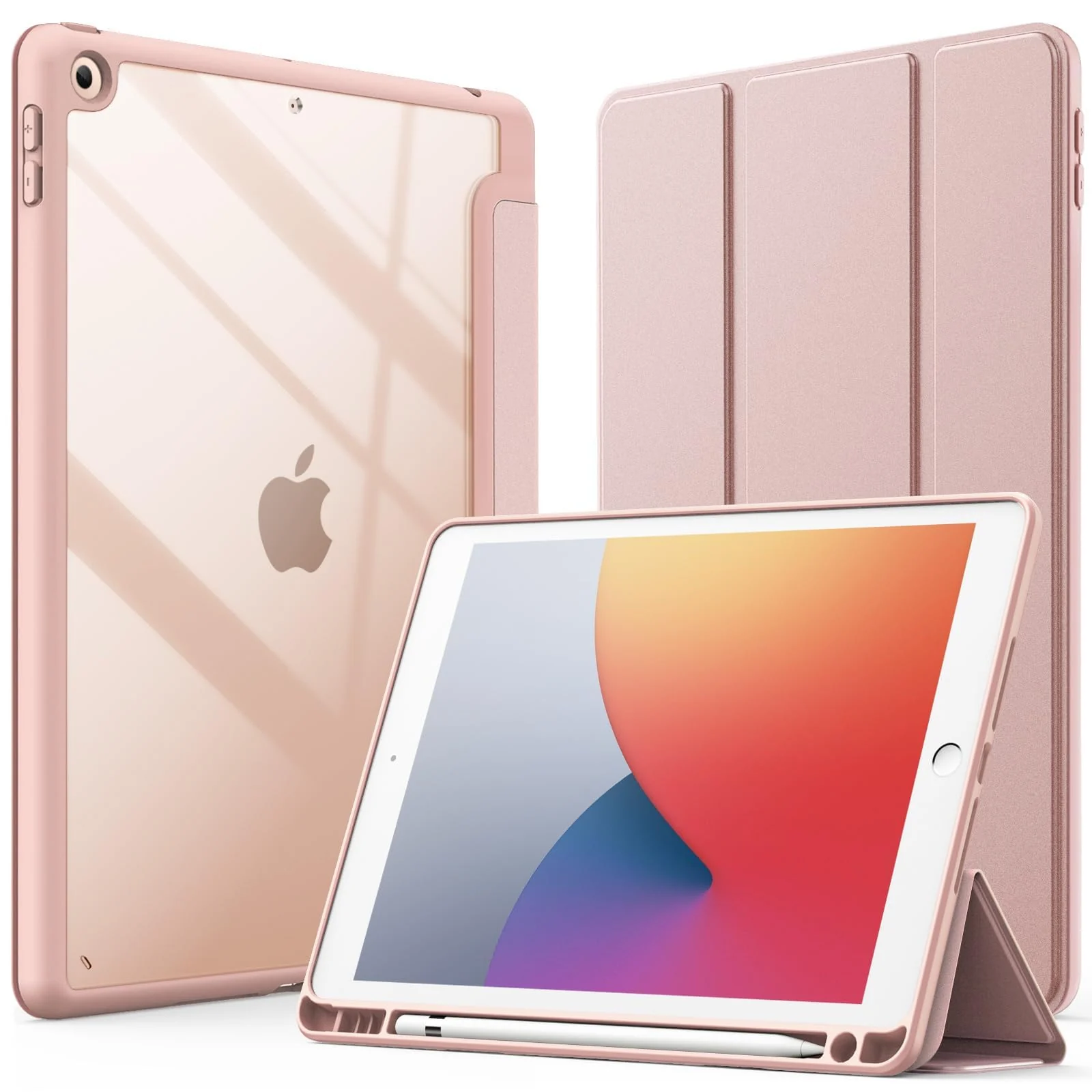 DL3 Mobilak Case for iPad 10.2-Inch (9th/8th/7th Generation, 2021/2020/2019), Clear Shockproof Back Cover Built-in Pencil Holder, Auto Sleep/Wake