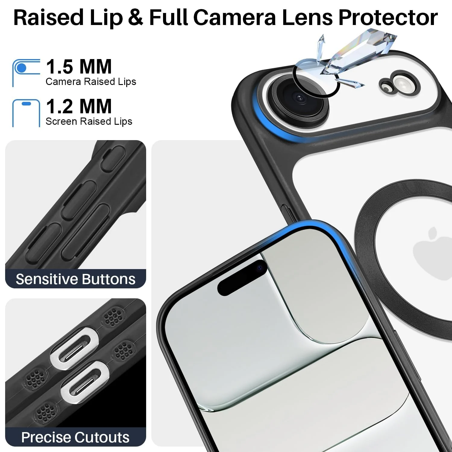 DL3 Mobilak Clear MagSafe-Compatible Magnetic Case for iPhone 17 Air / iPhone Air Phone Case / iPhone Air Case Magnetic with Camera Protection and Military-Grade Protection - Black