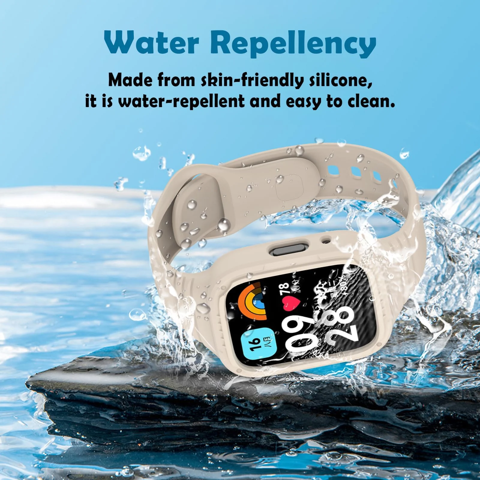 DL3 MOBILAK Silicone Watch Strap with Protective Cover for Xiaomi Redmi Watch 3 Lite / 3 Active, Starlight