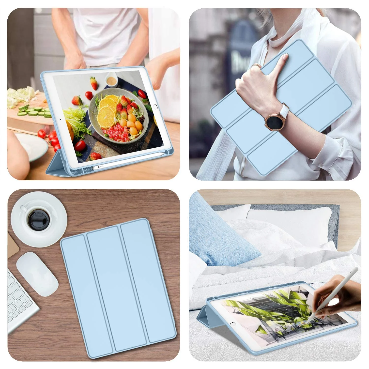 DL3 Mobilak Case For iPad 9.7-inch, (2018/2017), iPad Pro 9.7 Inch 2016, iPad Air 2nd/1st Smart Cover with Pencil Holder and Soft Silicone Back, Full Body Protection, Auto Wake/Sleep - Sky Blue