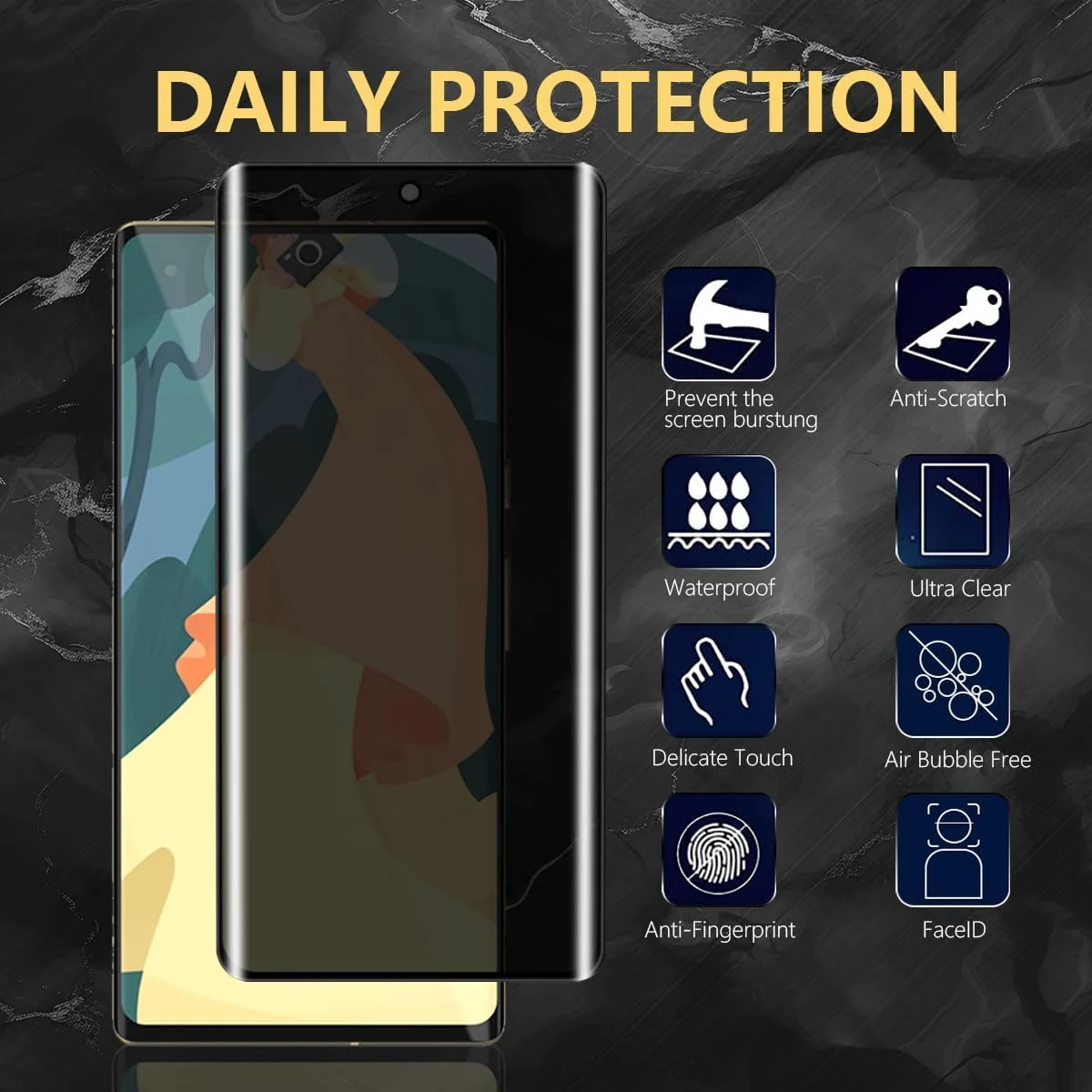 Mobigon Screen Protector for Google Pixel 6 Pro UV Glass Fingerprint Reader Support 3D Curved Anti-Spy Tempered Glass Screen Protector - Privacy