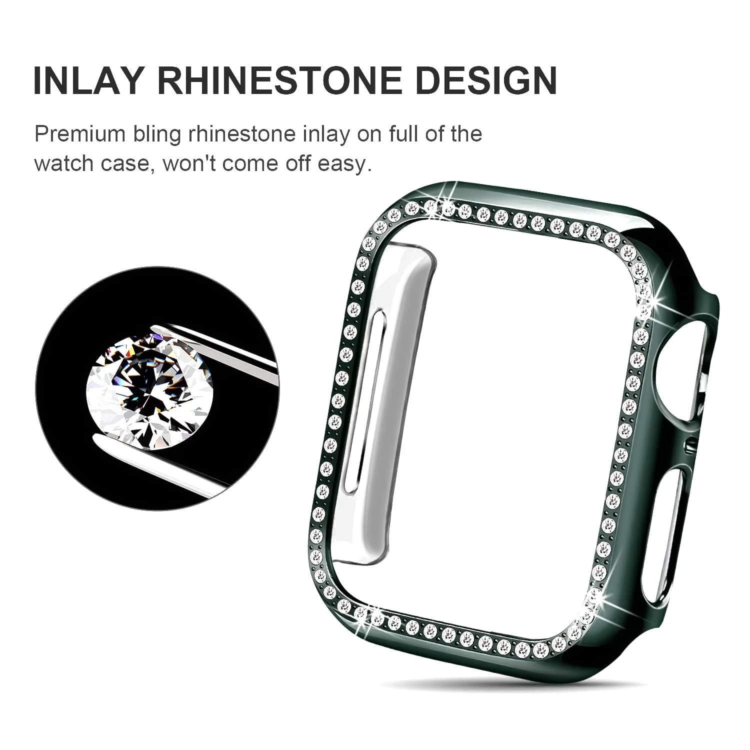 DL3 Mobilak Bumper Diamond Case Compatible with Apple Watch Series 8/7 45mm, Bling Crystal Diamonds PC Plastic Protector Case Cover Frame For Apple Watch Series 8/7 45 mm - Green