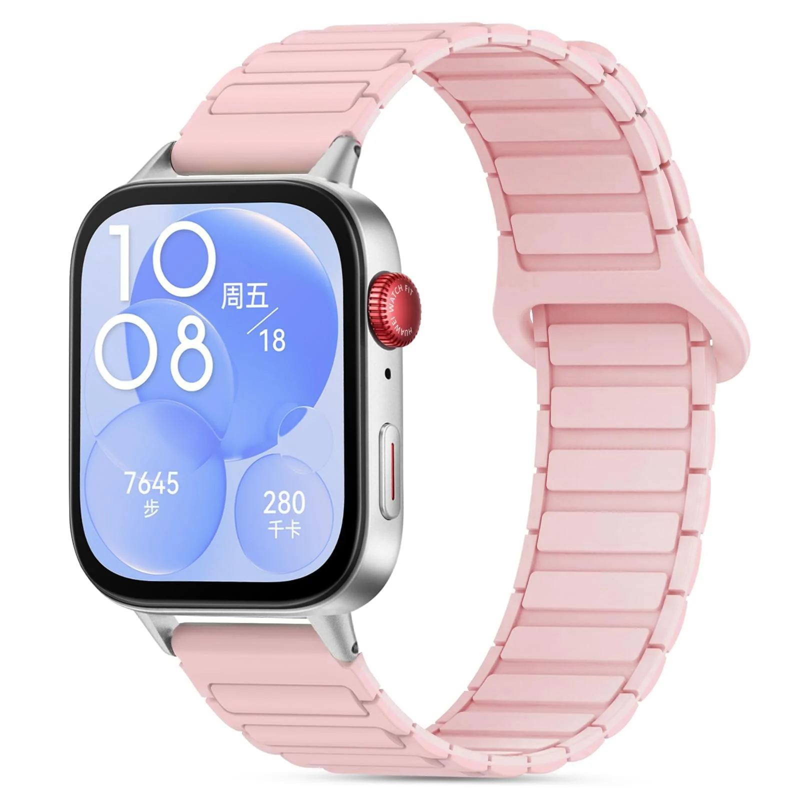 DL3 Mobilak Magnetic Strap for Huawei Watch Fit 4 Pro/Fit4/Fit 3 Replacement Straps Strong Silicone, Easy to Wear, Waterproof, Sporty, Daily Wear Watchbands for Men and Women - Pink