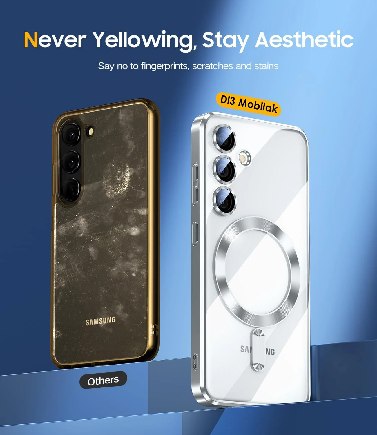 DL3 Mobilak For Samsung Galaxy A55 Magnetic Case, Compatible with MagSafe, Built-in Camera Lens Protector, Luxury Plating Soft TPU Clear Shockproof Slim Thin Cover - Silver
