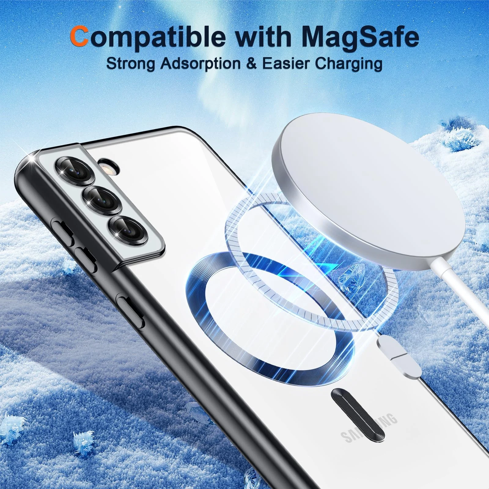 DL3 Mobilak Clear MagSafe-Compatible TPU Case and Camera Lens Protector for Samsung Galaxy S22 Plus - Blue
