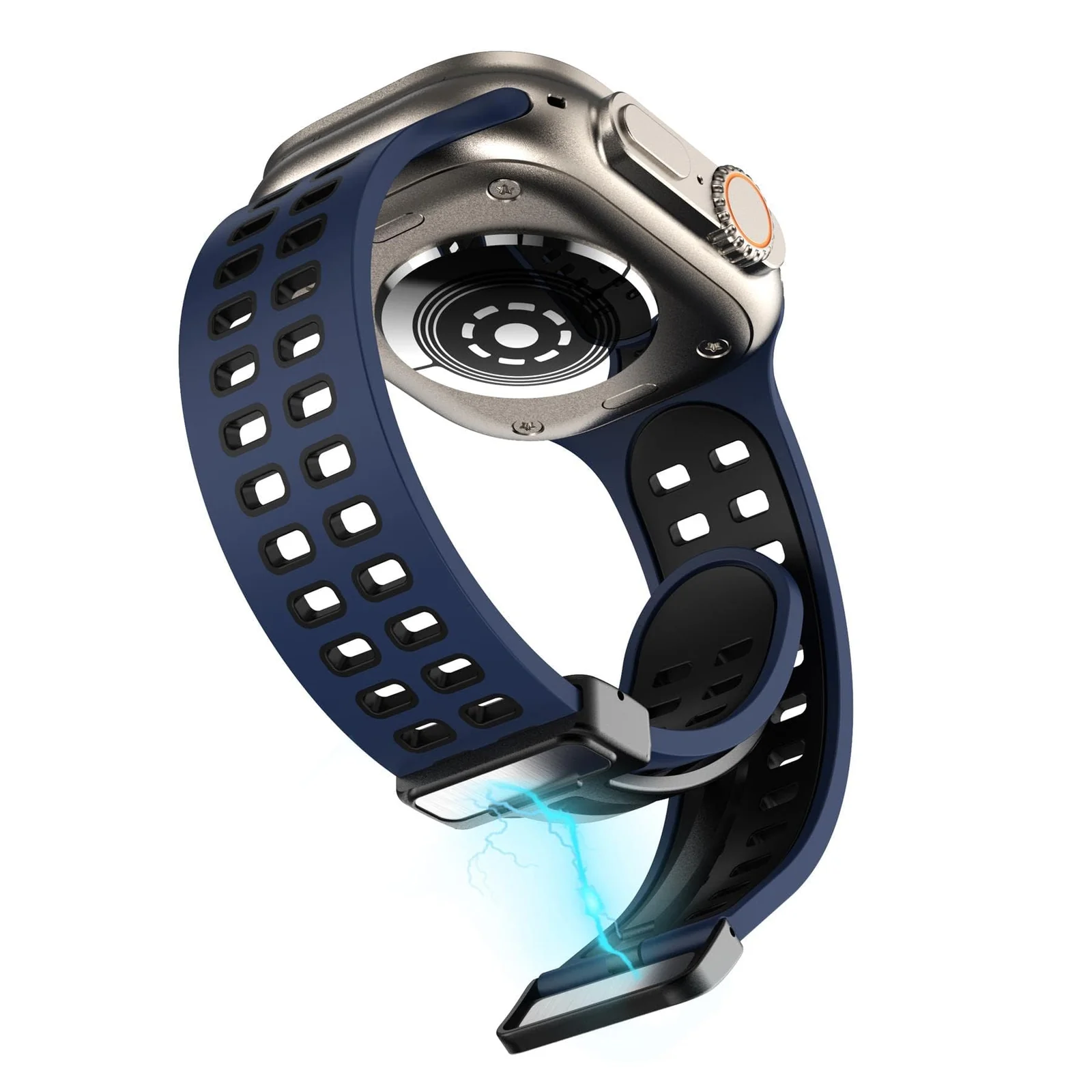 DL3 Mobilak Compatible with Apple Watch Ultra Band 49mm 45mm 44mm 42mm 41mm 40mm 38mm, Silicone Strap with Magnetic for iWatch Ultra SE Series 9 8 7 6 5 4 3 2 1 (38mm/40mm/41mm) - Blue Black