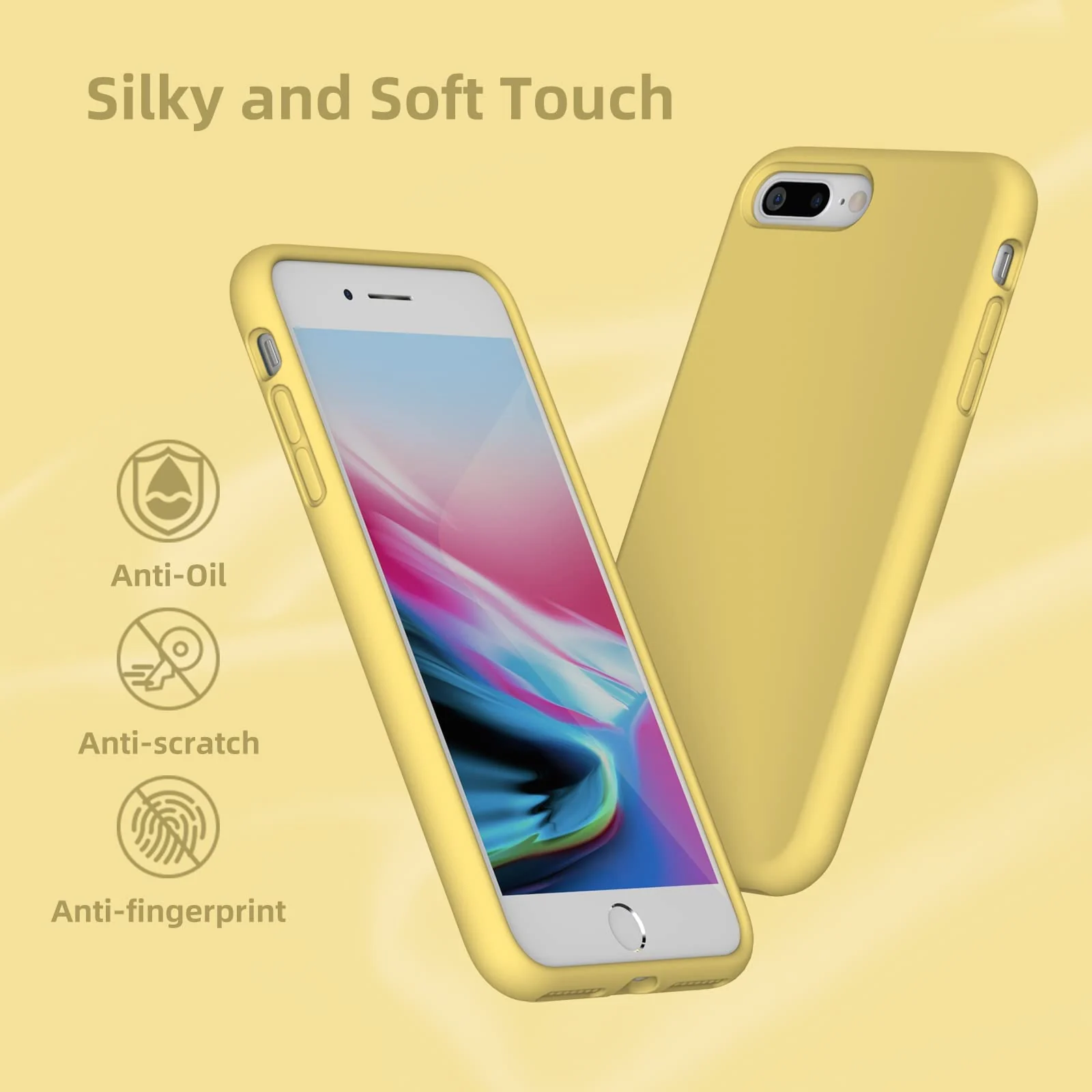 DL3 Mobilak Liquid Silicone Protective Case for iPhone 7 Plus / iPhone 8 Plus with Camera Protection and Microfiber Lining - Yellow