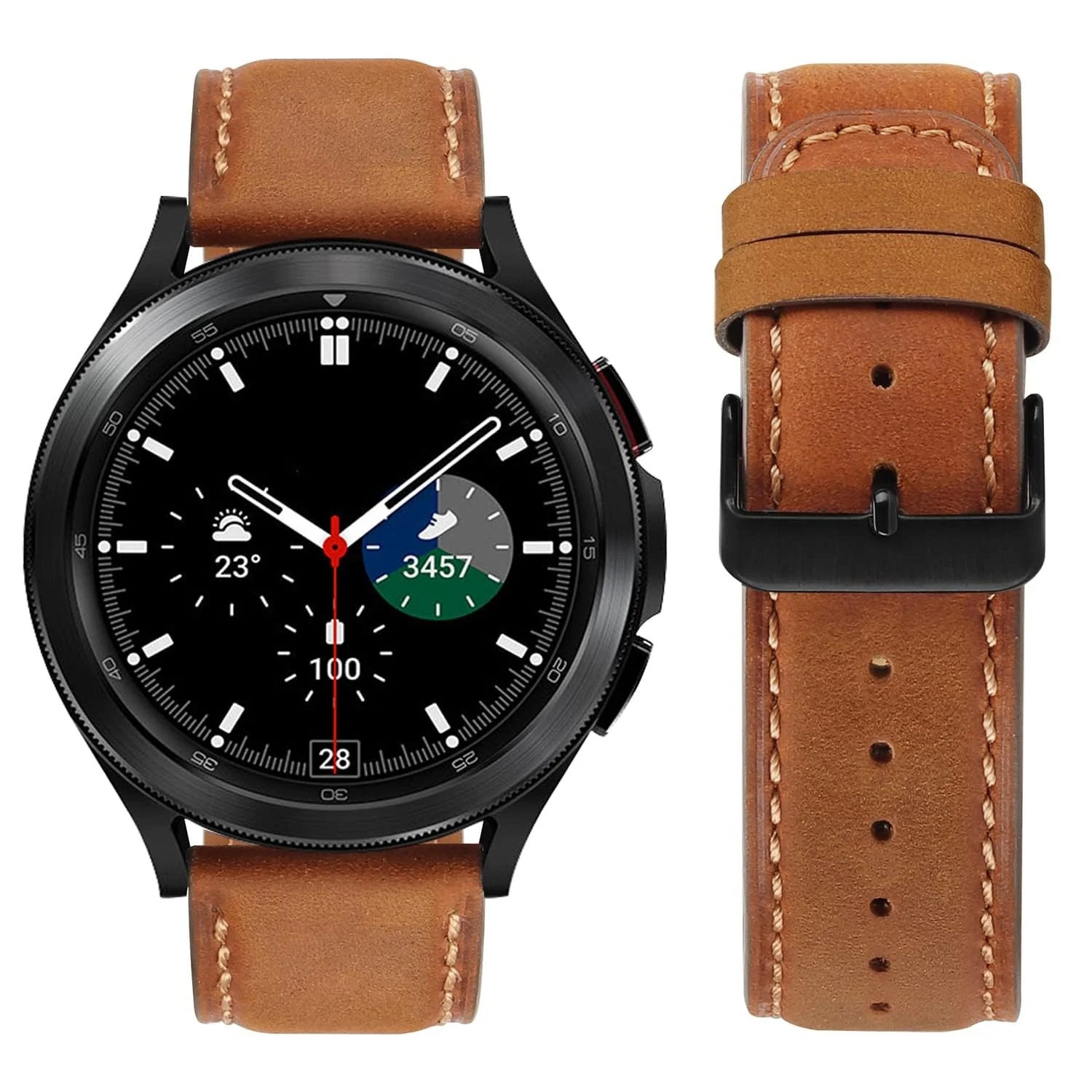 DL3 Mobilak Leather Band 20MM Strap For Samsung Gear Sport/Watch 7/6/5/4/5 Pro 45mm/S2 classic/active 2 40mm 44mm/Amaz fit GTS 2/2e/GTS 3/3 Pro/GTS 4/GTS 2 Mini/3 Mini/4 Mini/Bip 3 Pro (A. ) - Black