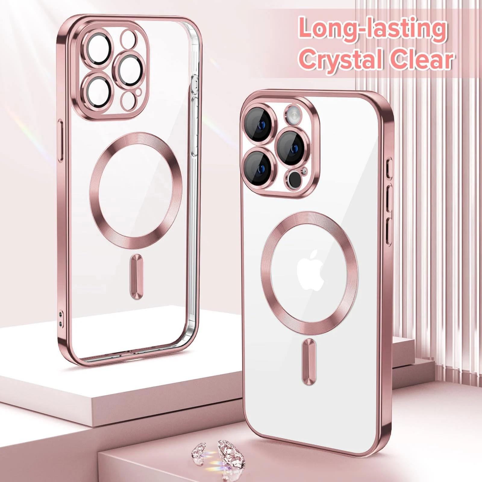 DL3 Mobilak Plated-Edge Protective Case for iPhone 15 Pro Max 6.7-Inch, Compatible with MagSafe accessories, Supports wireless charging, Shock-absorbing protection - Rose Gold