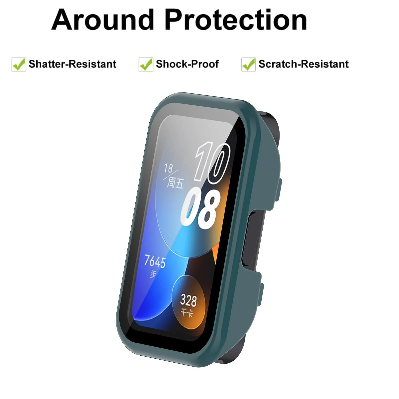 DL3 MOBILAK Full-Coverage Watch Case with Tempered Glass for Huawei Band 8 / Band 9, Green